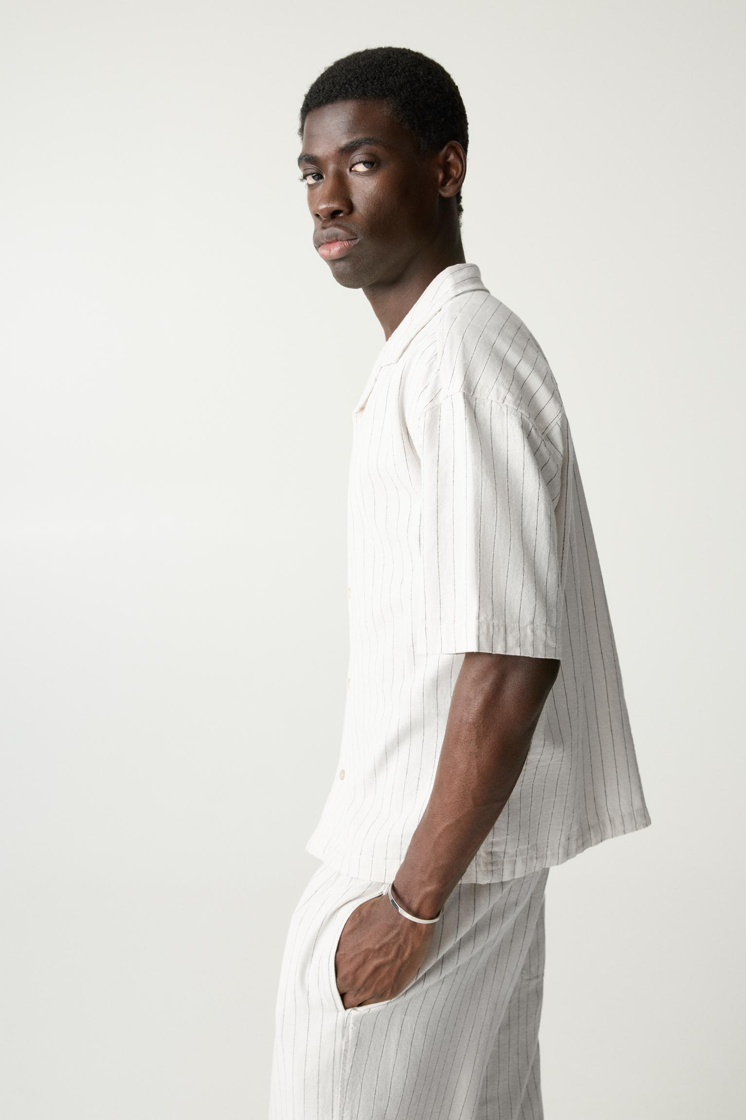 Striped linen blend shirt Product Image
