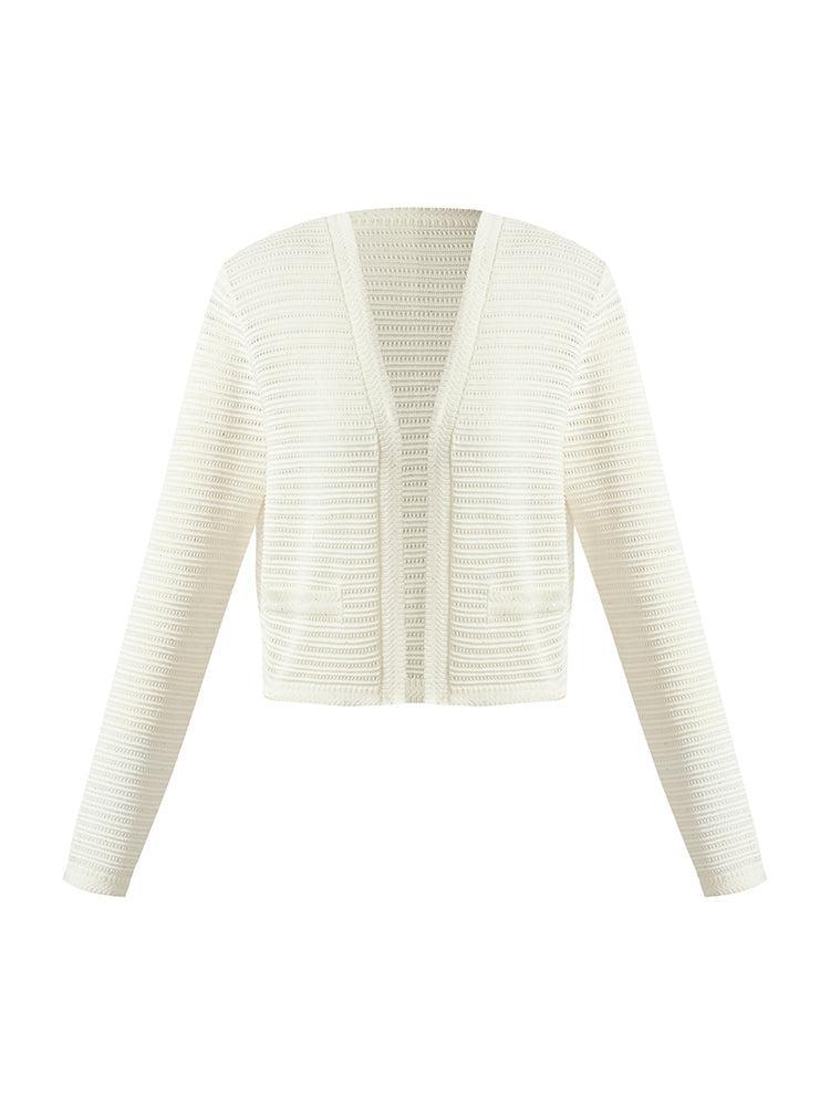 Sequins Openwork Wrapped Women Crop Cardigan Product Image