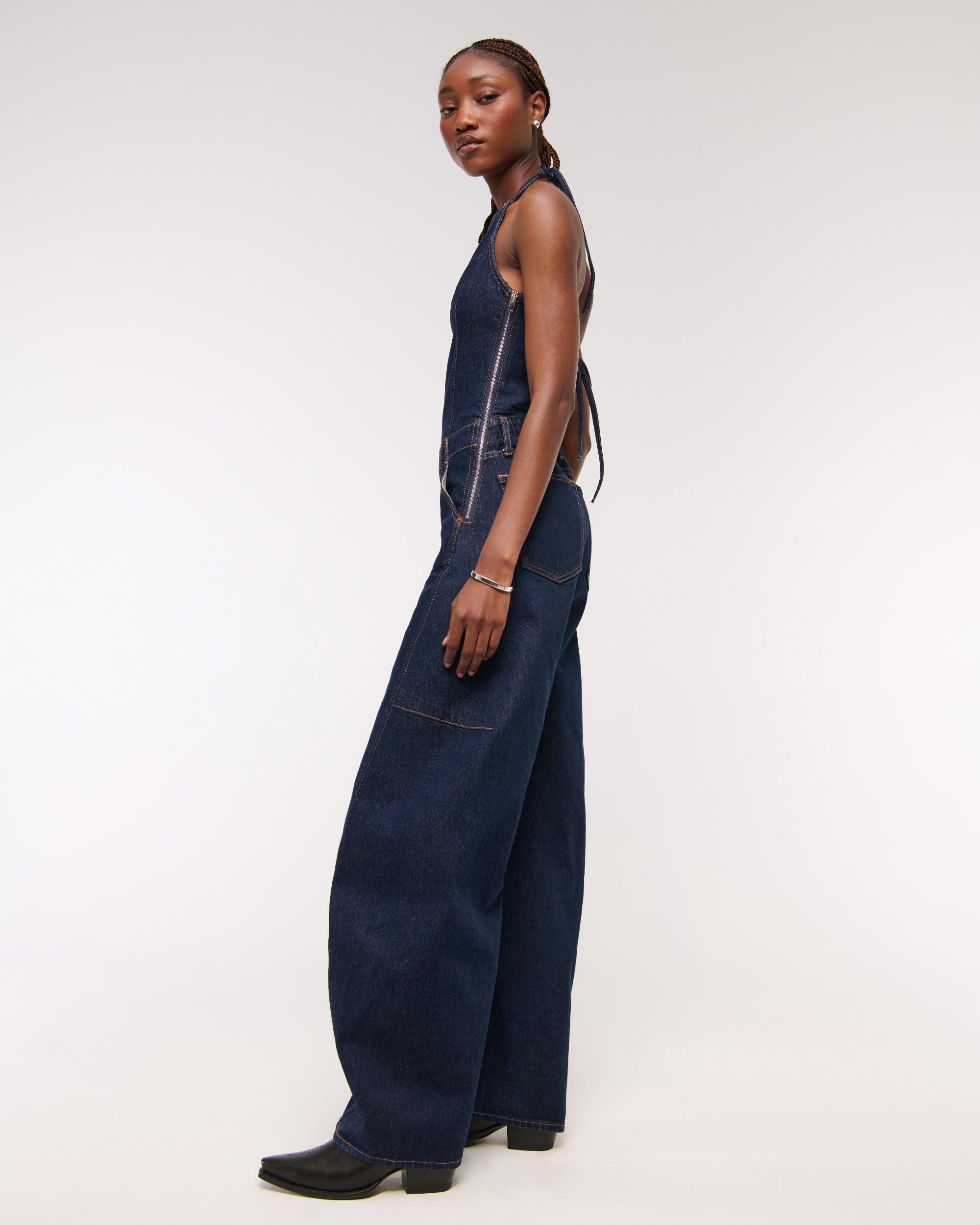 Halter Barrel Denim Jumpsuit Product Image