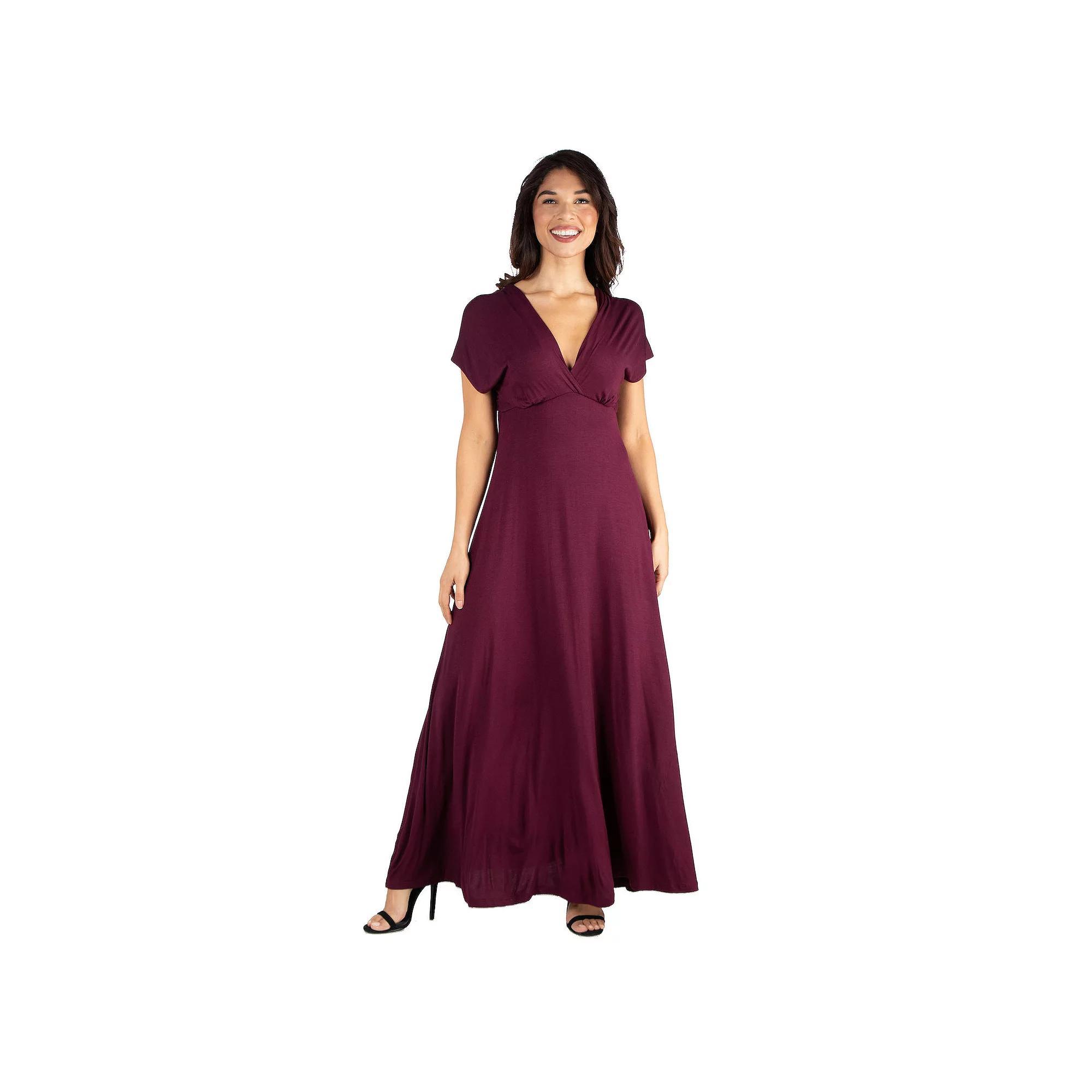 Women's 24seven Comfort Apparel Cap Sleeve V-Neck Maxi Dress,  Product Image