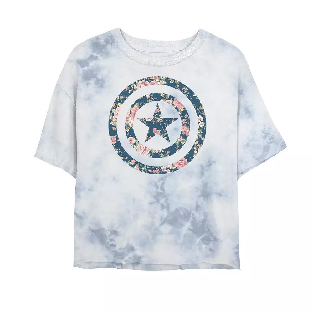 Juniors' Marvel Captain America Floral Print Tee, Women's, Size: XL, White Blue Product Image