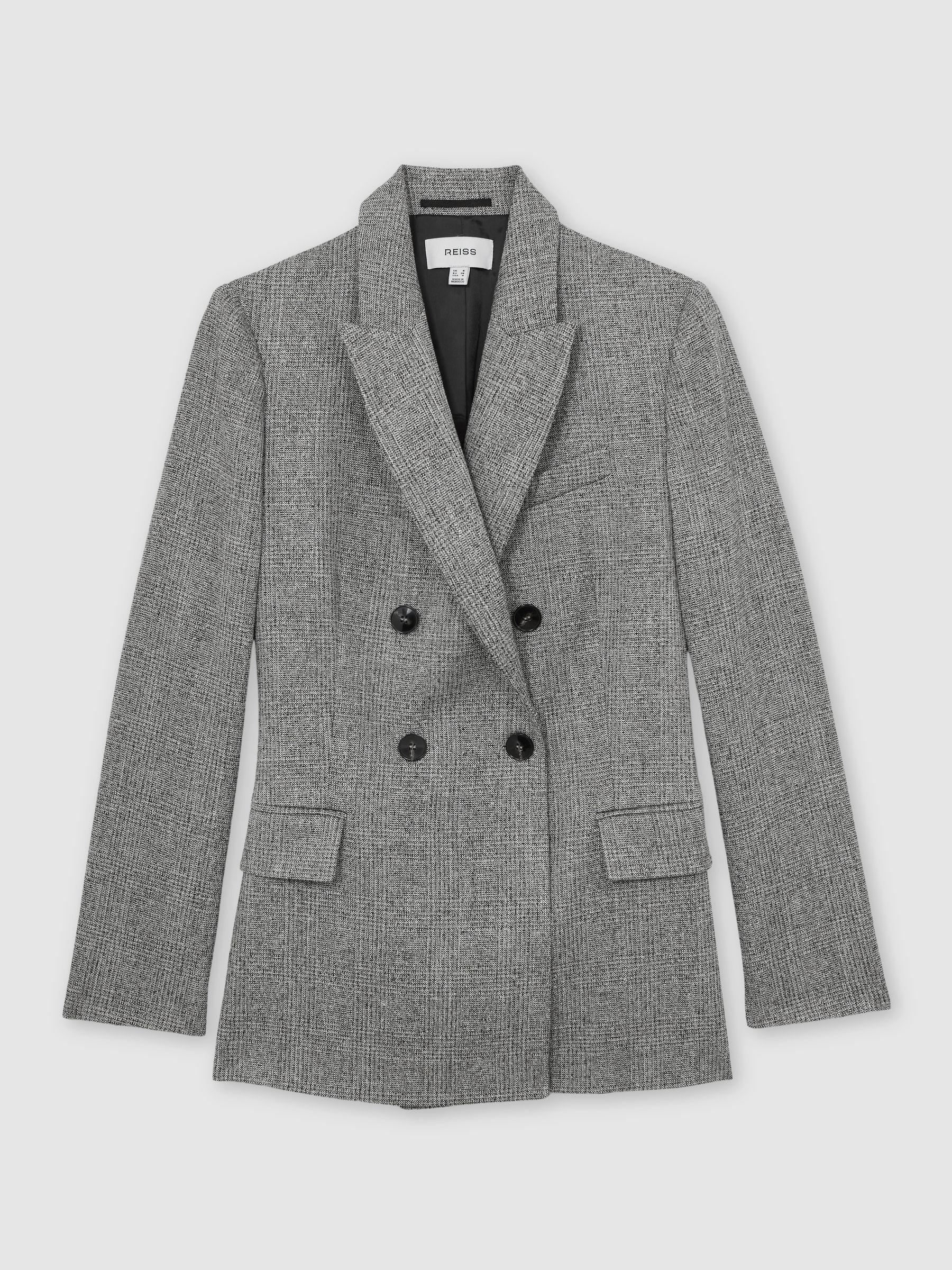 Double-Breasted Textured Suit Blazer in Grey Product Image
