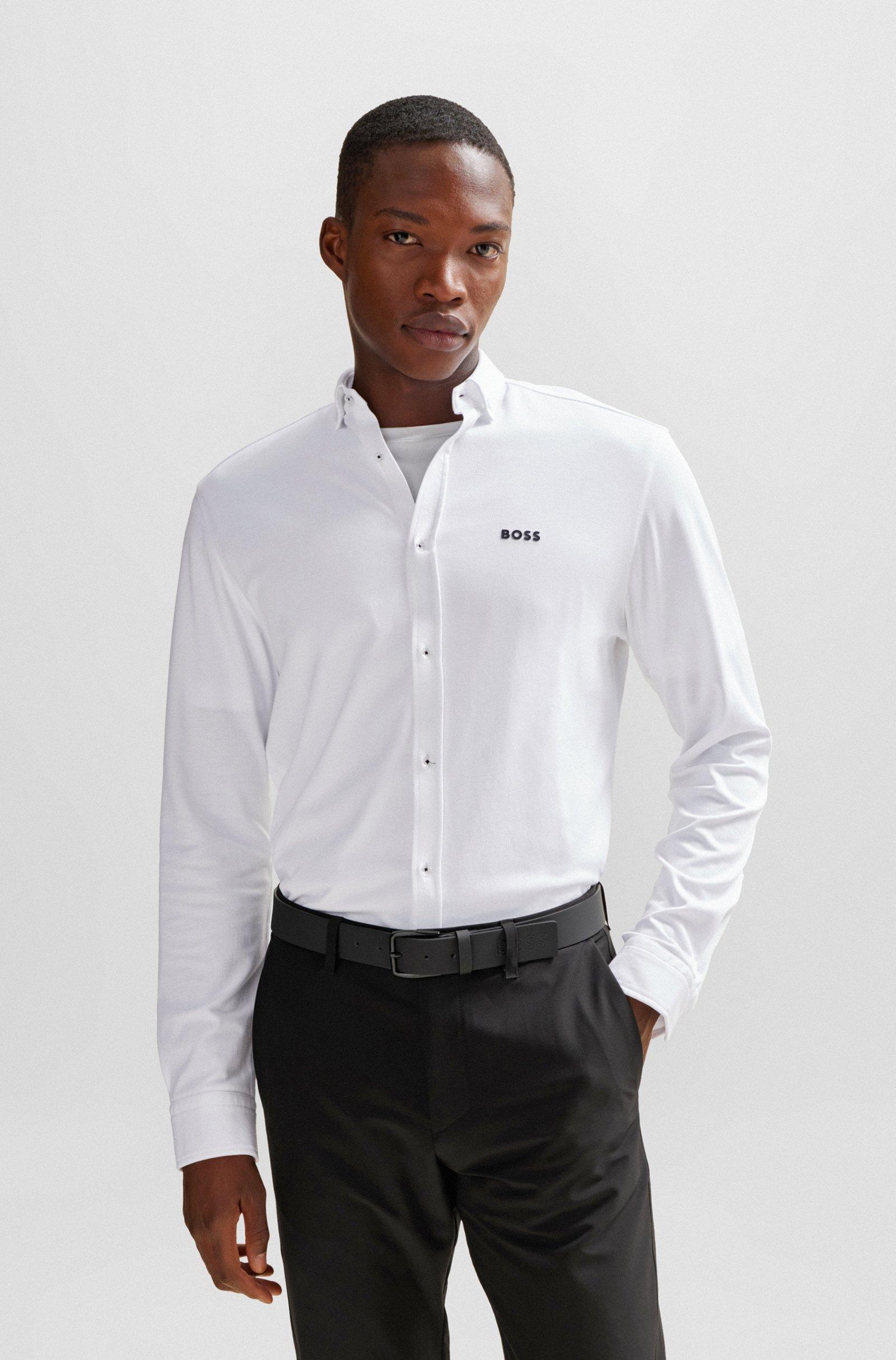 HUGO BOSS Logo-raised Cotton Shirt In White Product Image