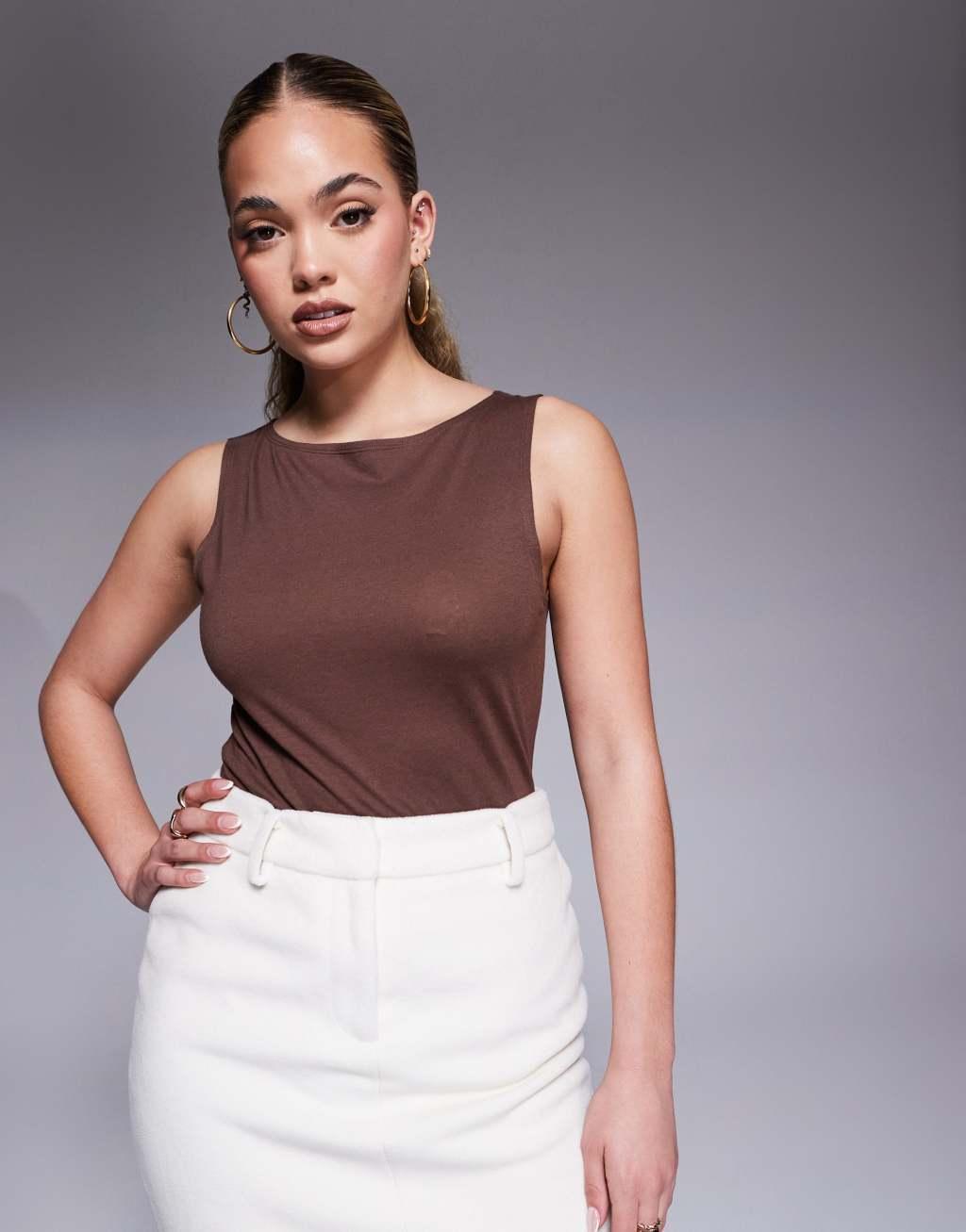 ASOS DESIGN cowl neck drape T-shirt in chocolate Product Image