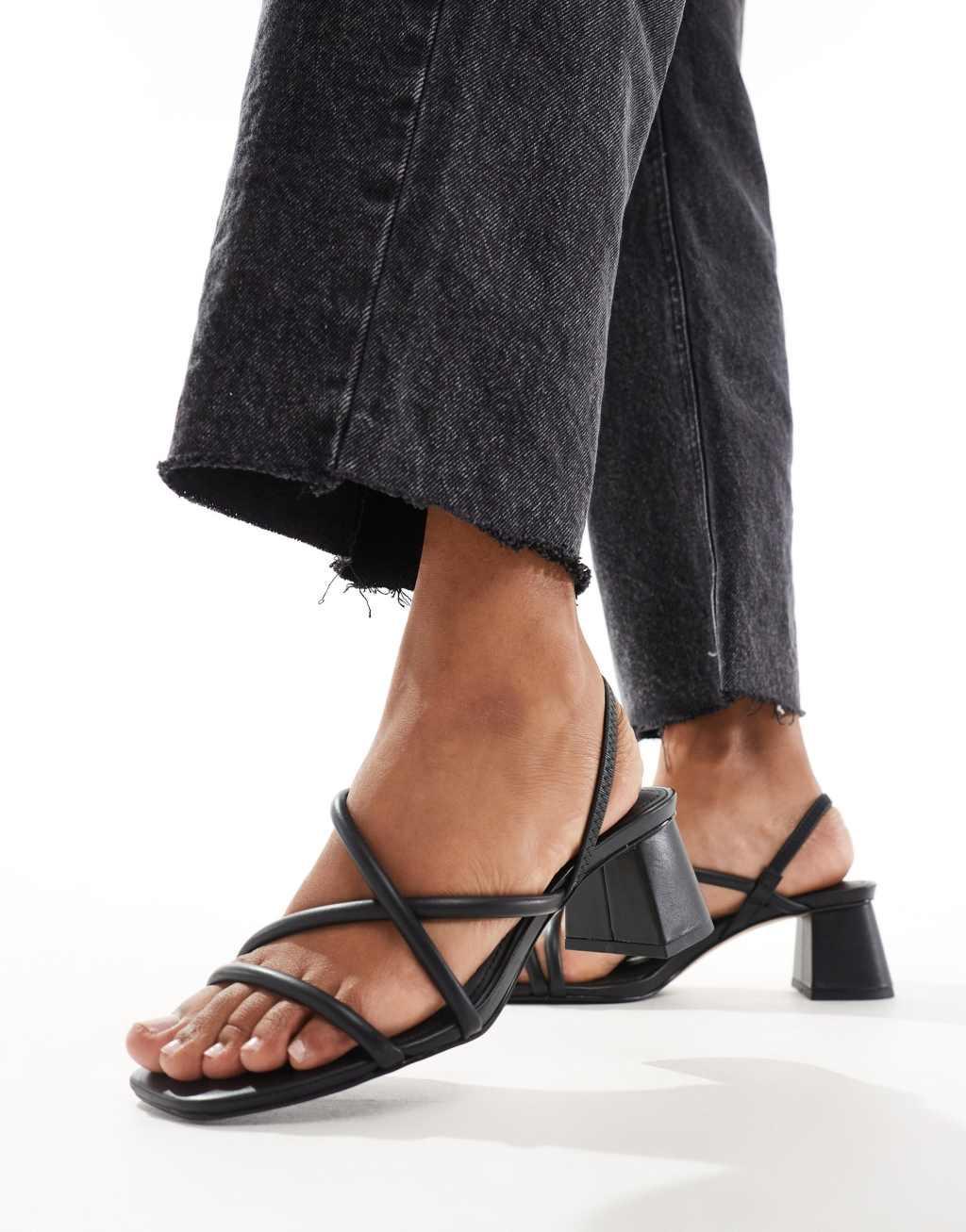 & Other Stories leather heeled strappy sandals in black Product Image