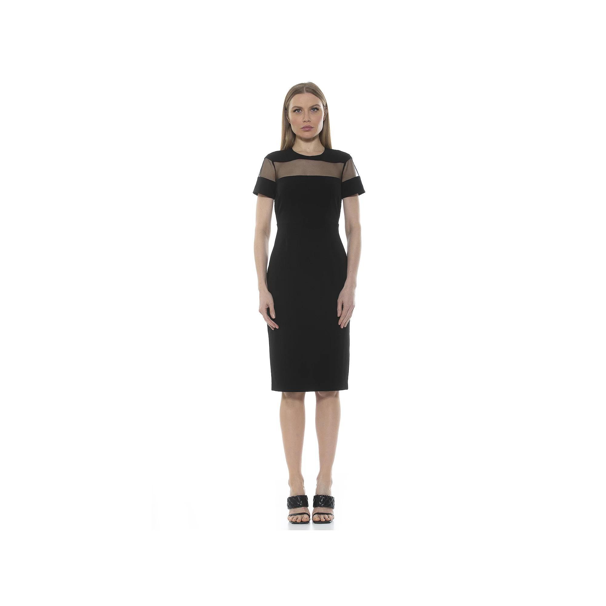 Women's ALEXIA ADMOR Everleigh Illusion Neck Midi Dress, Size: Medium, Black Product Image