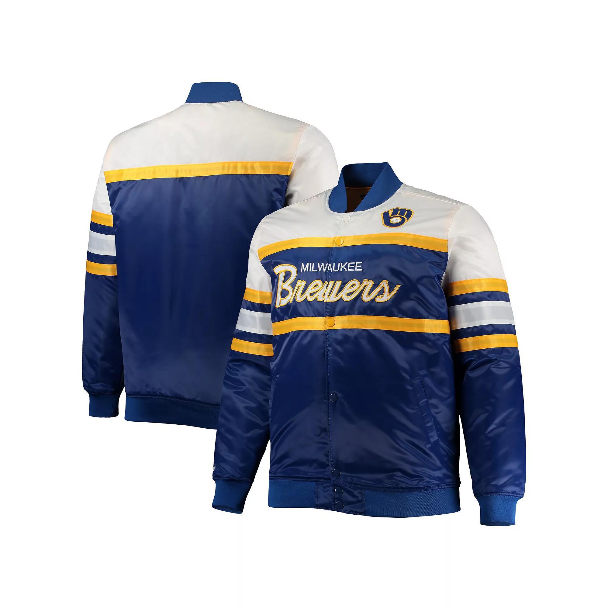 Men's Mitchell & Ness Royal/Gold Milwaukee Brewers Big & Tall Coaches Satin Full-Snap Jacket, Size: 3XLT, Blue Product Image