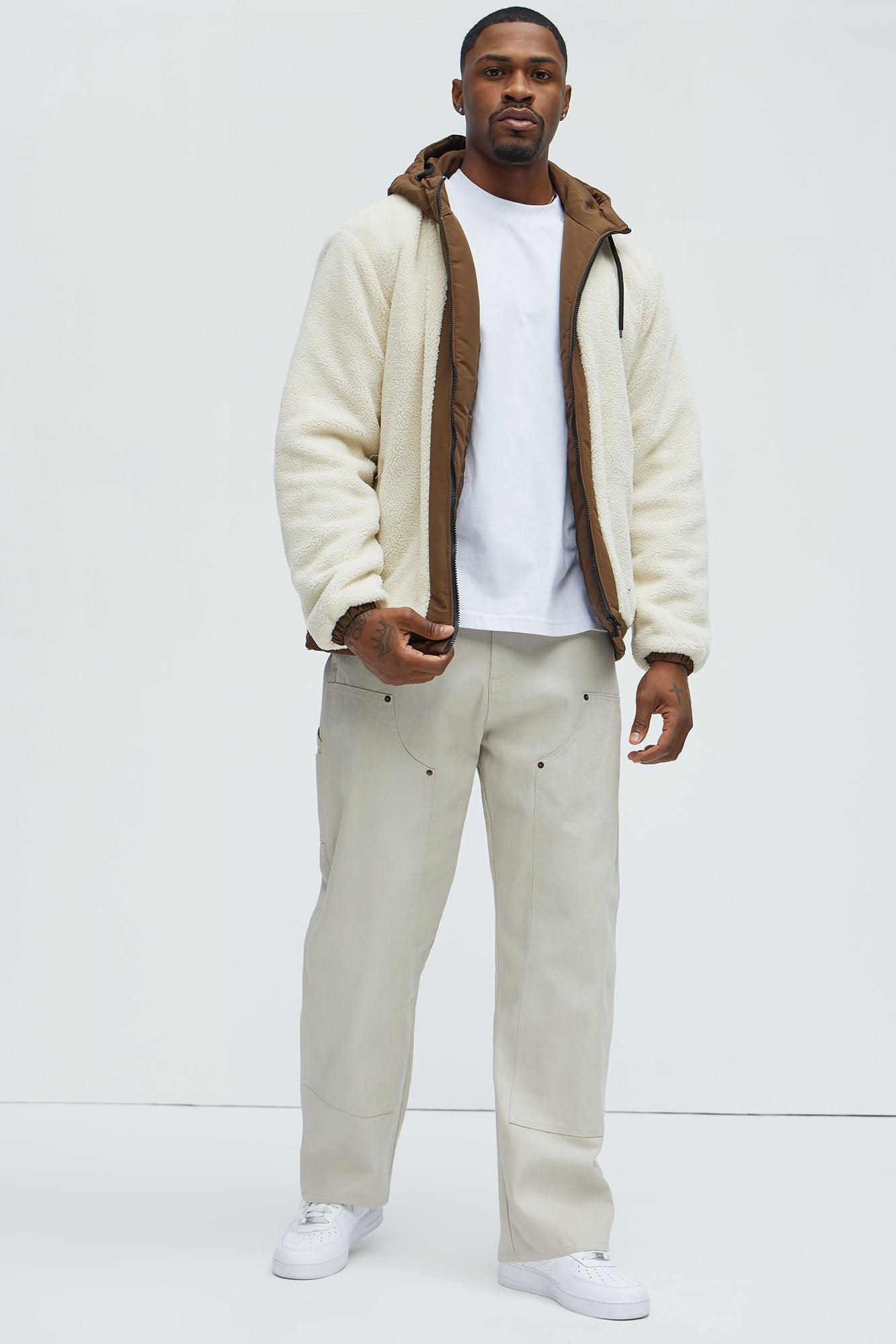 Theodore Midweight Teddybear Sherpa Jacket - Beige/Brown Product Image