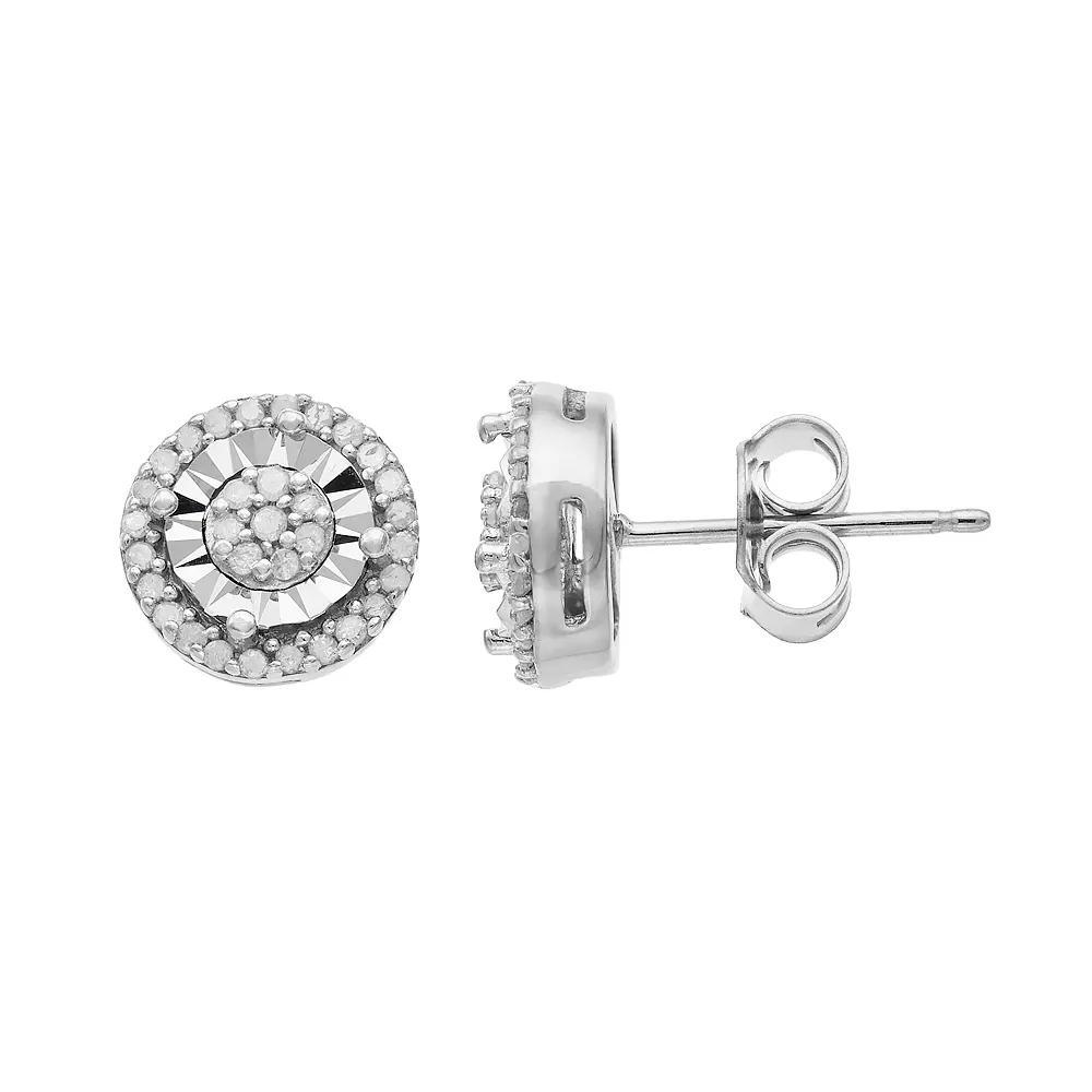 Diamond Brilliance Sterling Silver 1/4 Carat T.W. Diamond Cluster Stud Earrings, Women's Product Image