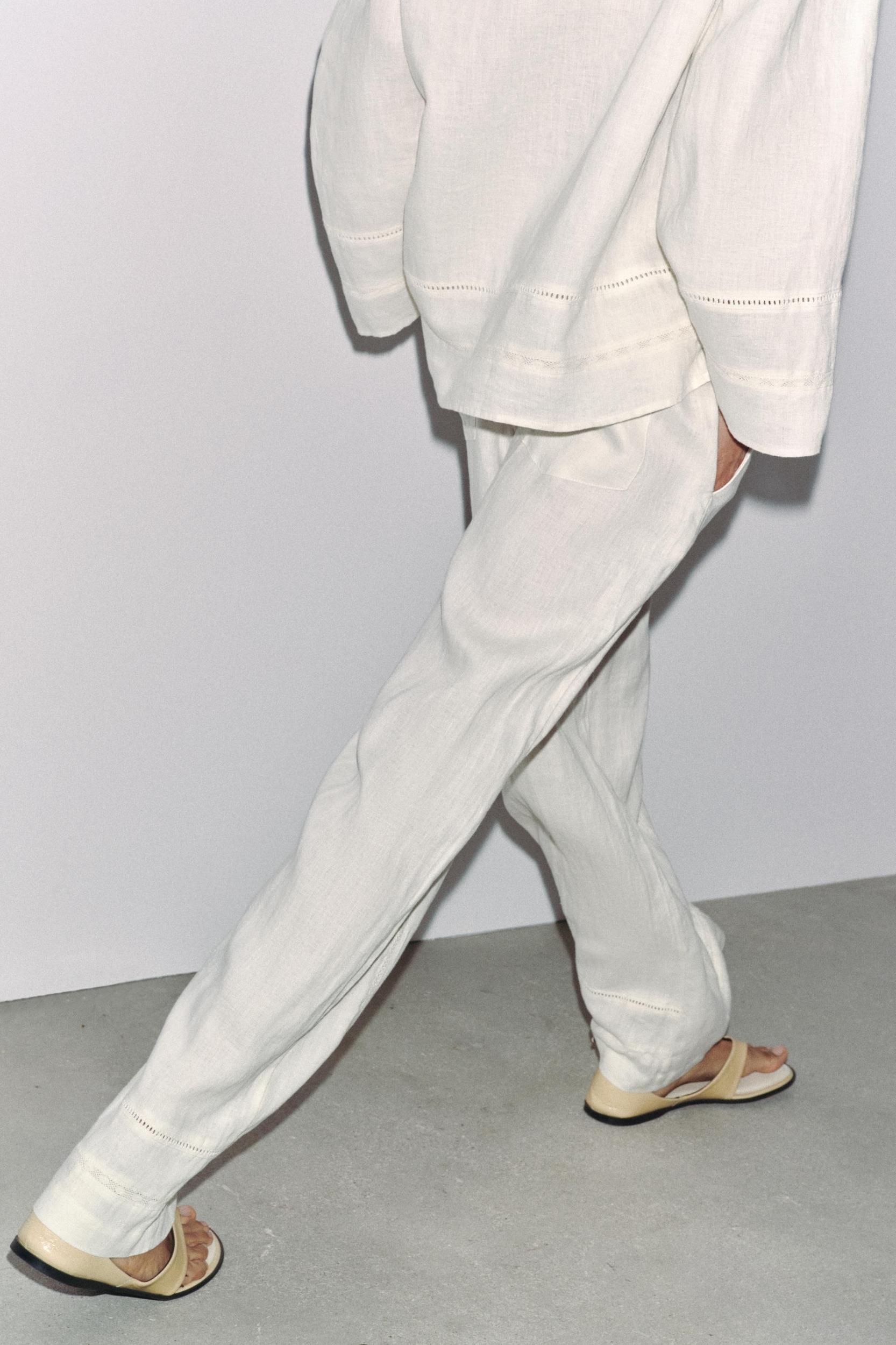 100% LINEN PANTS WITH TRIM ZW COLLECTION Product Image