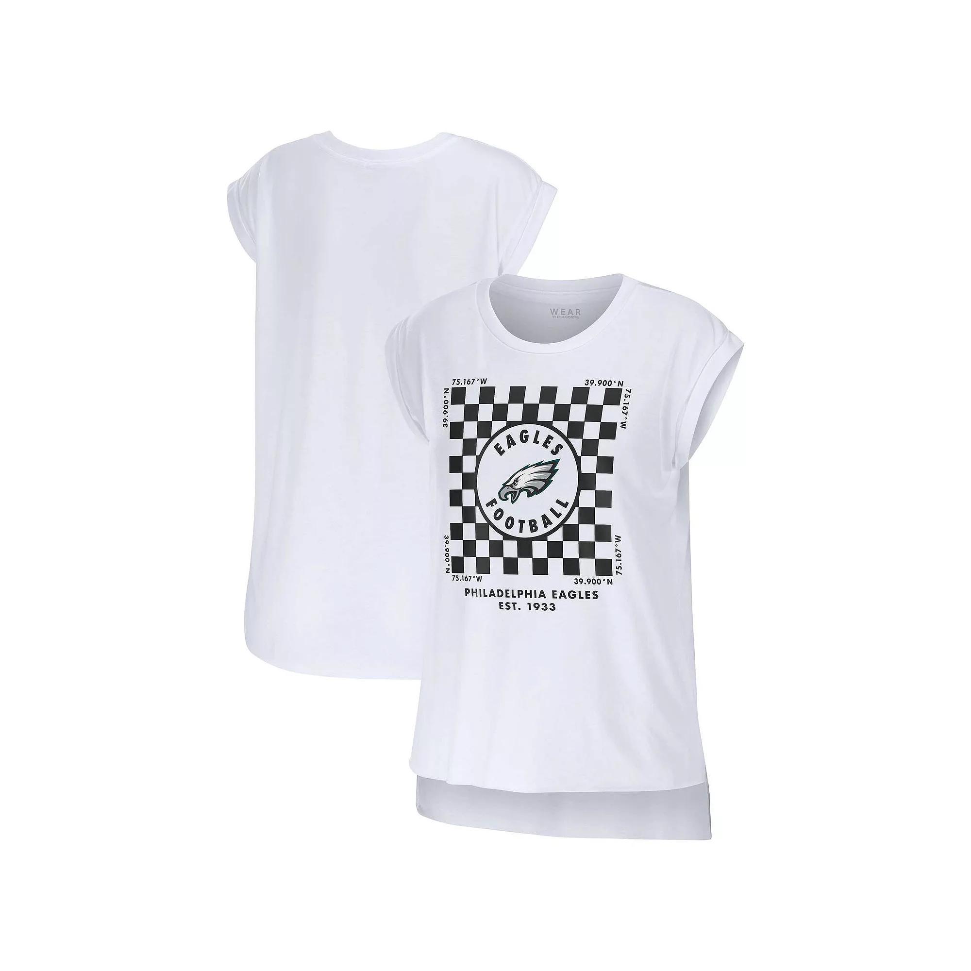 Women's WEAR by Erin Andrews White Philadelphia Eagles Checker Muscle Tank Top, Size: Large Product Image