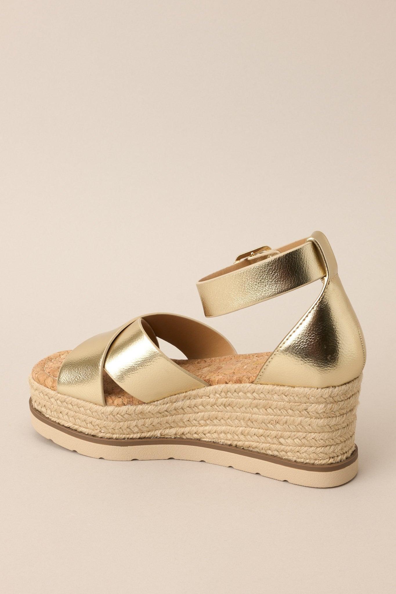 Sandy Sole Gold Espadrille Platform Wedge Sandals Product Image