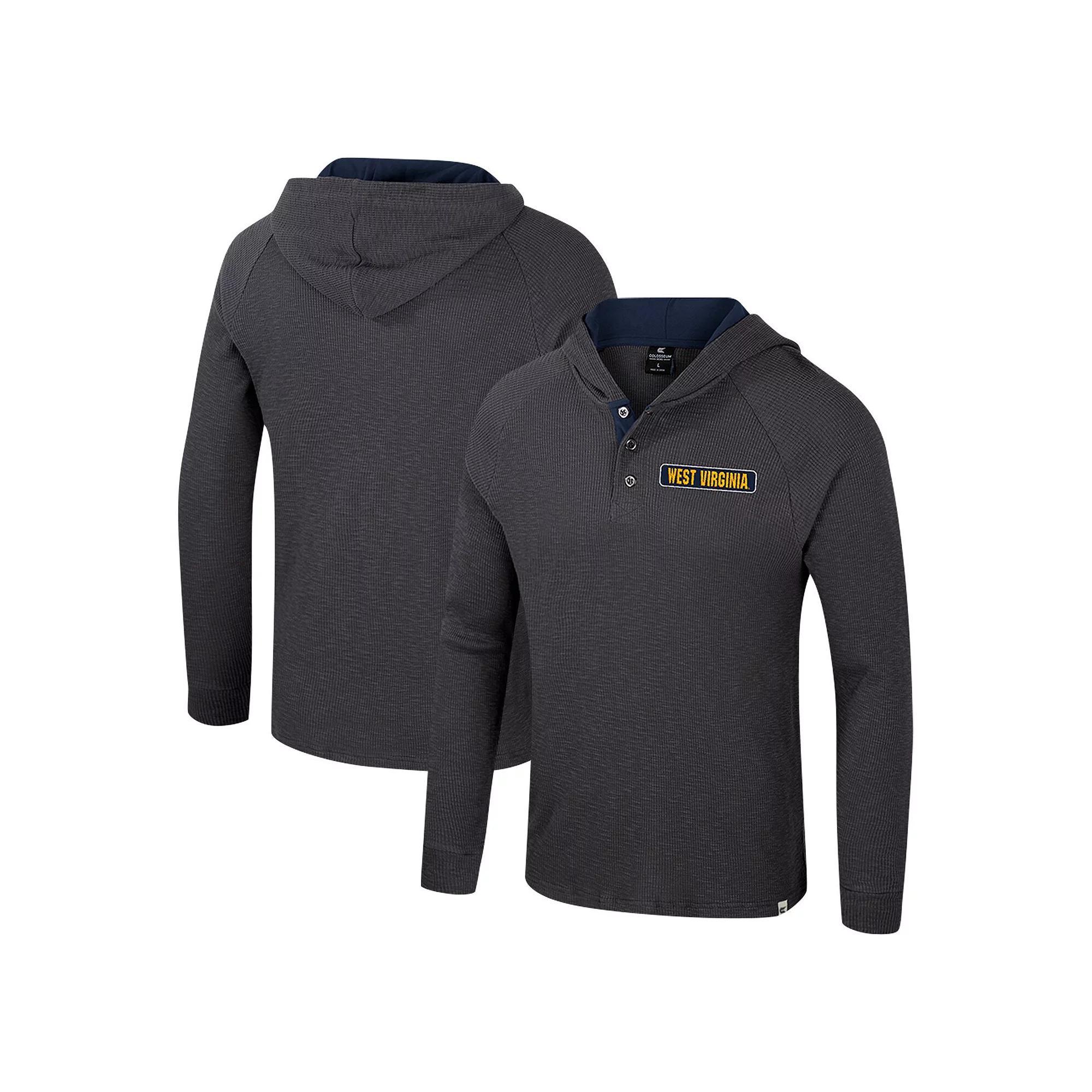 Men's Colosseum  Charcoal West Virginia Mountaineers Dujour Ralgan Long Sleeve Henley Hoodie T-Shirt, Size: Large Product Image