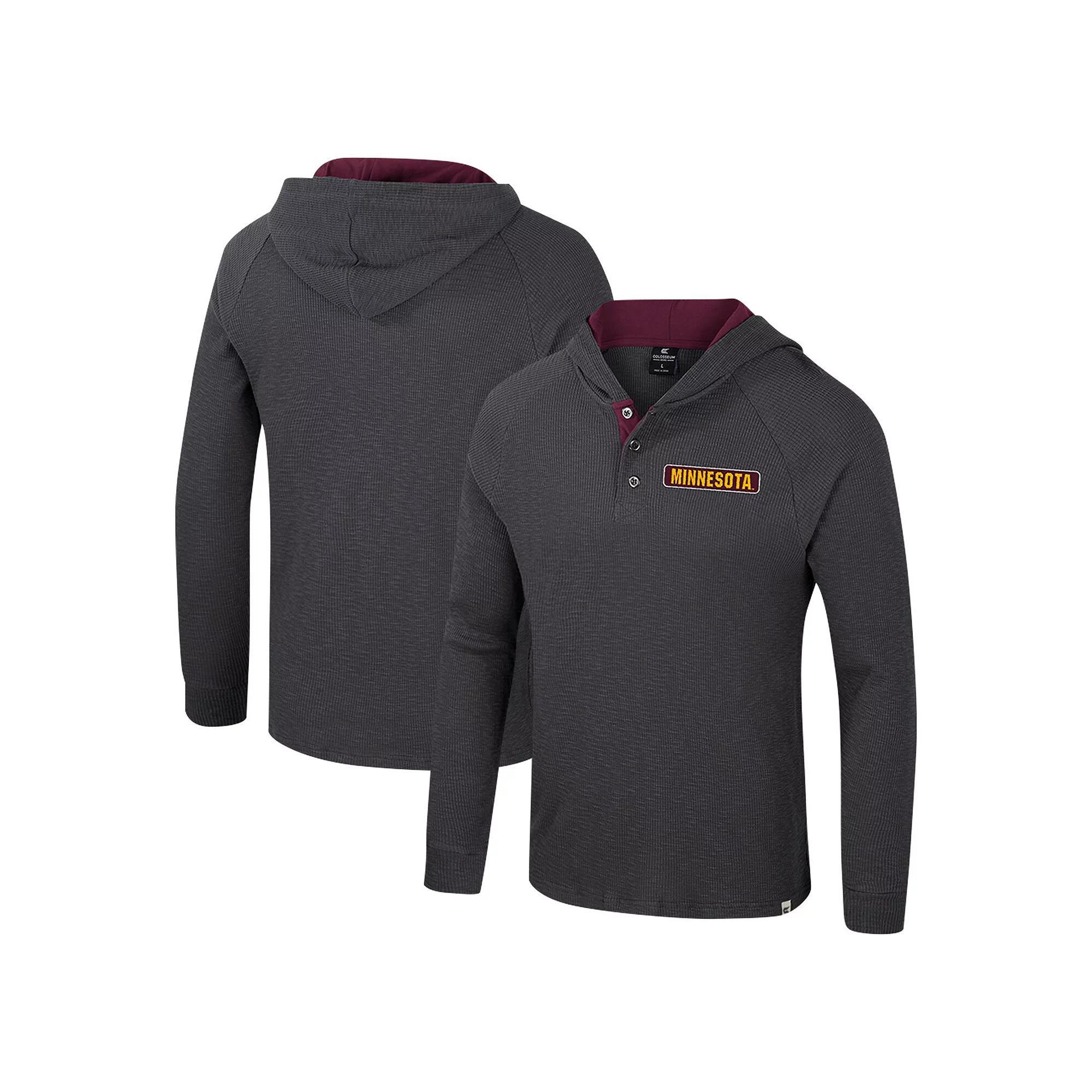 Men's Colosseum Charcoal Minnesota Golden Gophers Dujour Ralgan Long Sleeve Henley Hoodie T-Shirt,  Product Image
