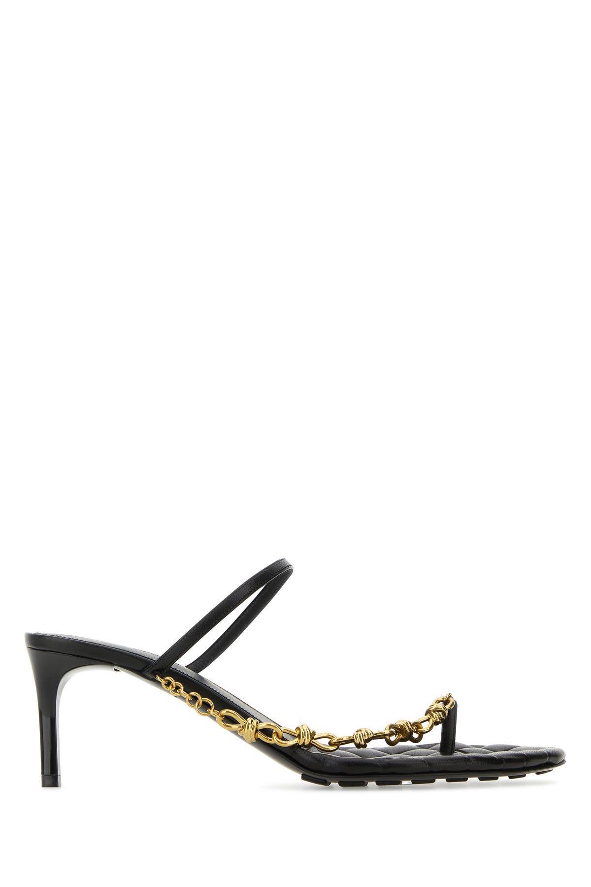 BOTTEGA VENETA Leather Chain Toe-ring Slide Sandals In Nero Product Image