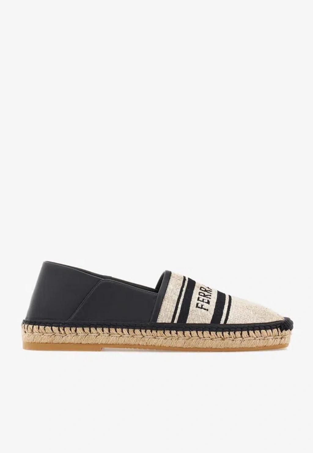 FERRAGAMO Man Jacquard Espadrilles In Beige/black Product Image