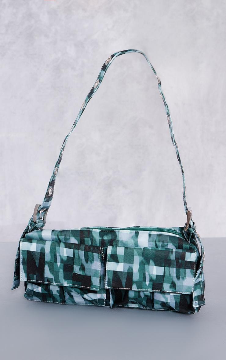 Green Blurred Camo Print Pocket Eyelet Strap Shoulder Bag Product Image