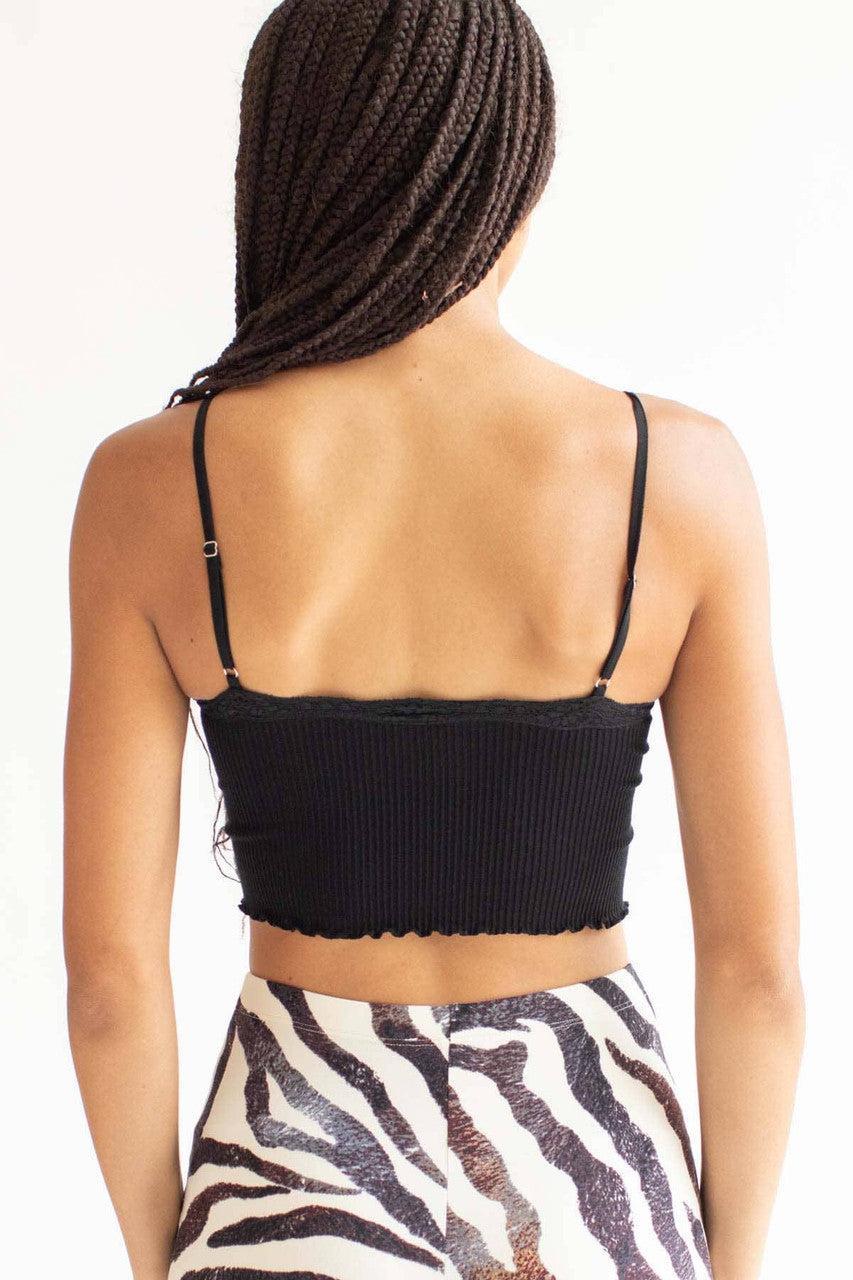 Black Seamless Lace Trim Cami Product Image