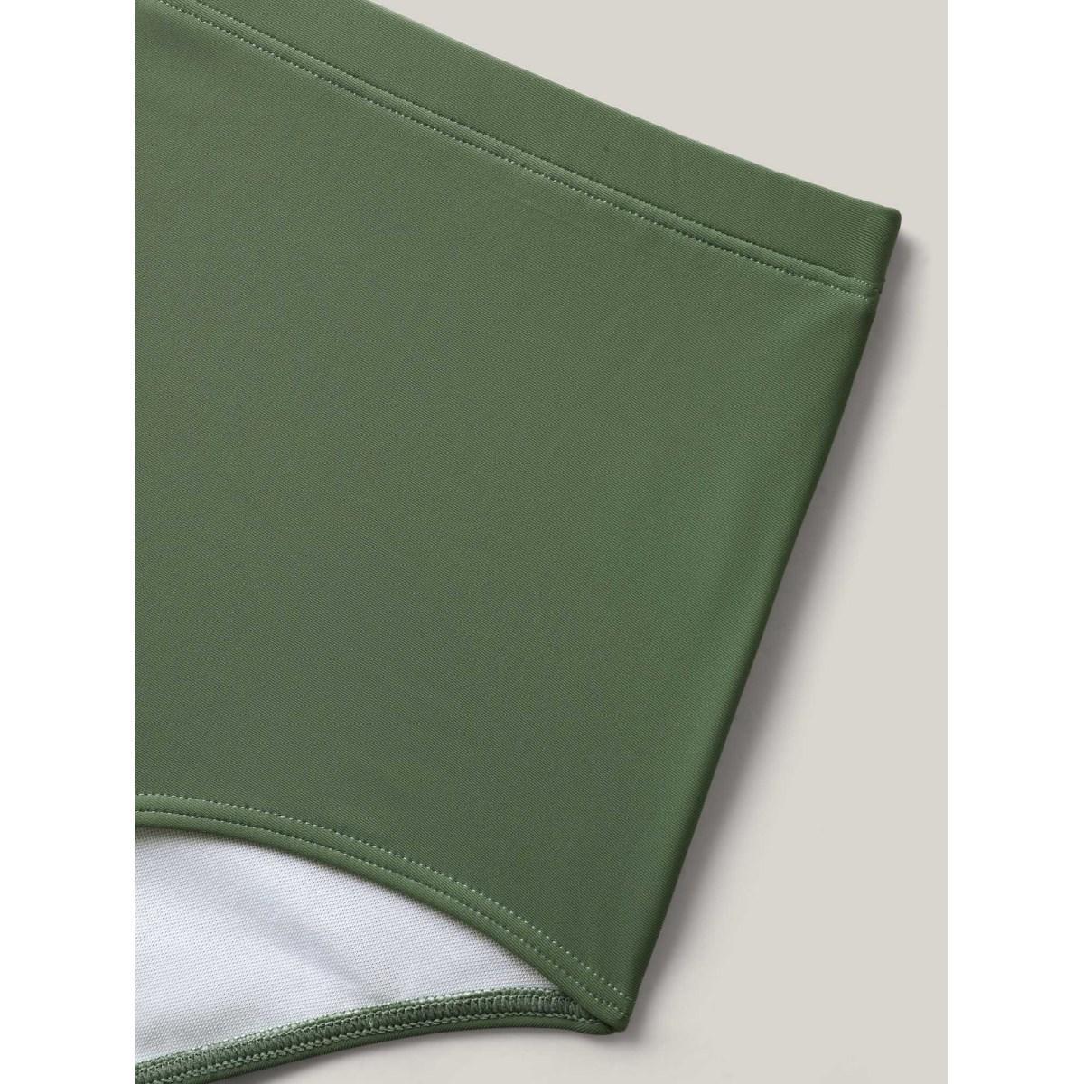 Plus Size Ruffled Non-Removable Cups Swim Dress Women's Swimwear ArmyGreen Resort Bodycon One-shoulder neck High stretch Curve Swim Dresses BloomChic 30/6X Product Image