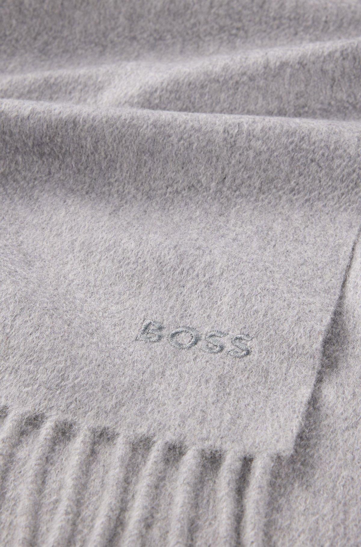 Italian-cashmere scarf with fringing and embroidered logo Product Image