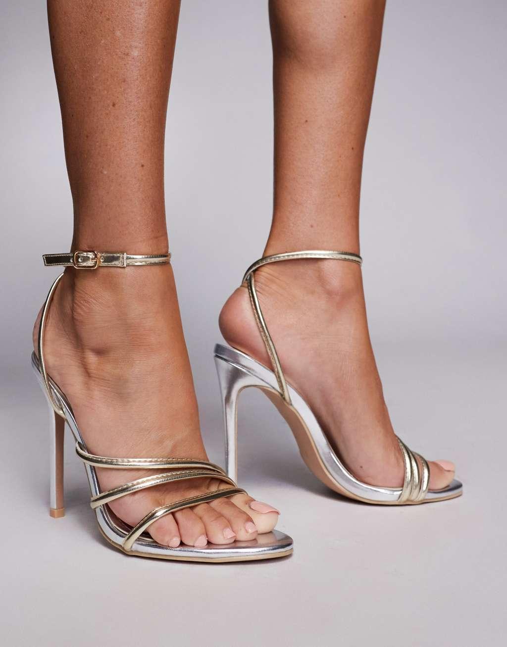 Simmi London Henni Strapped heeled sandal in Silver and Gold Product Image