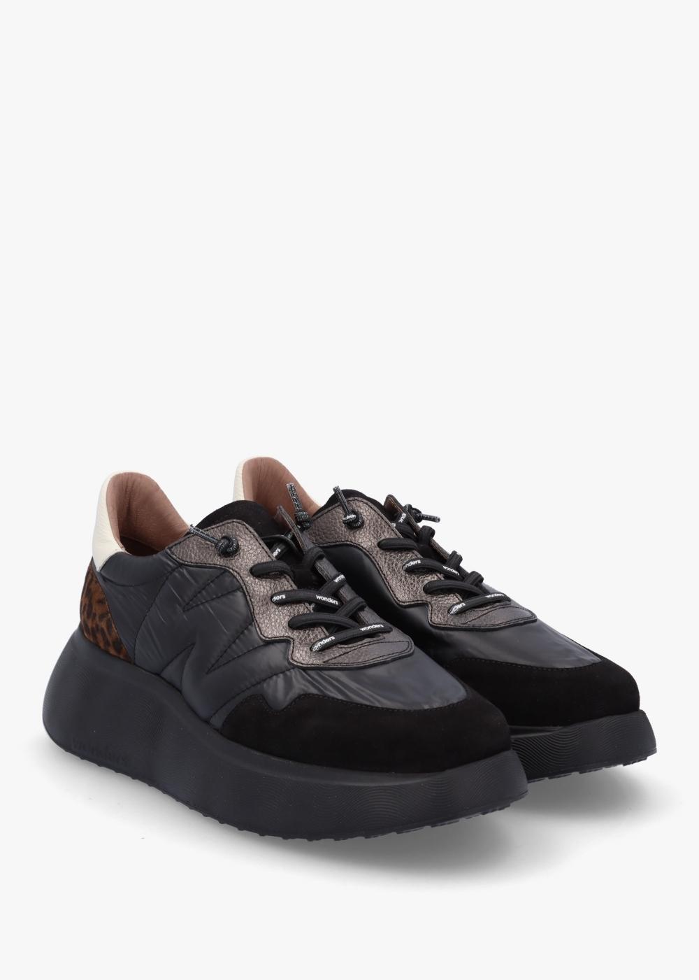 WONDERS Roma Black Mixed Textile Chunky Trainers In Black Suede Product Image