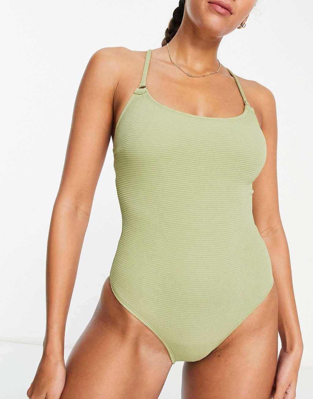 Accessorize crinkle swimsuit in khaki  Product Image