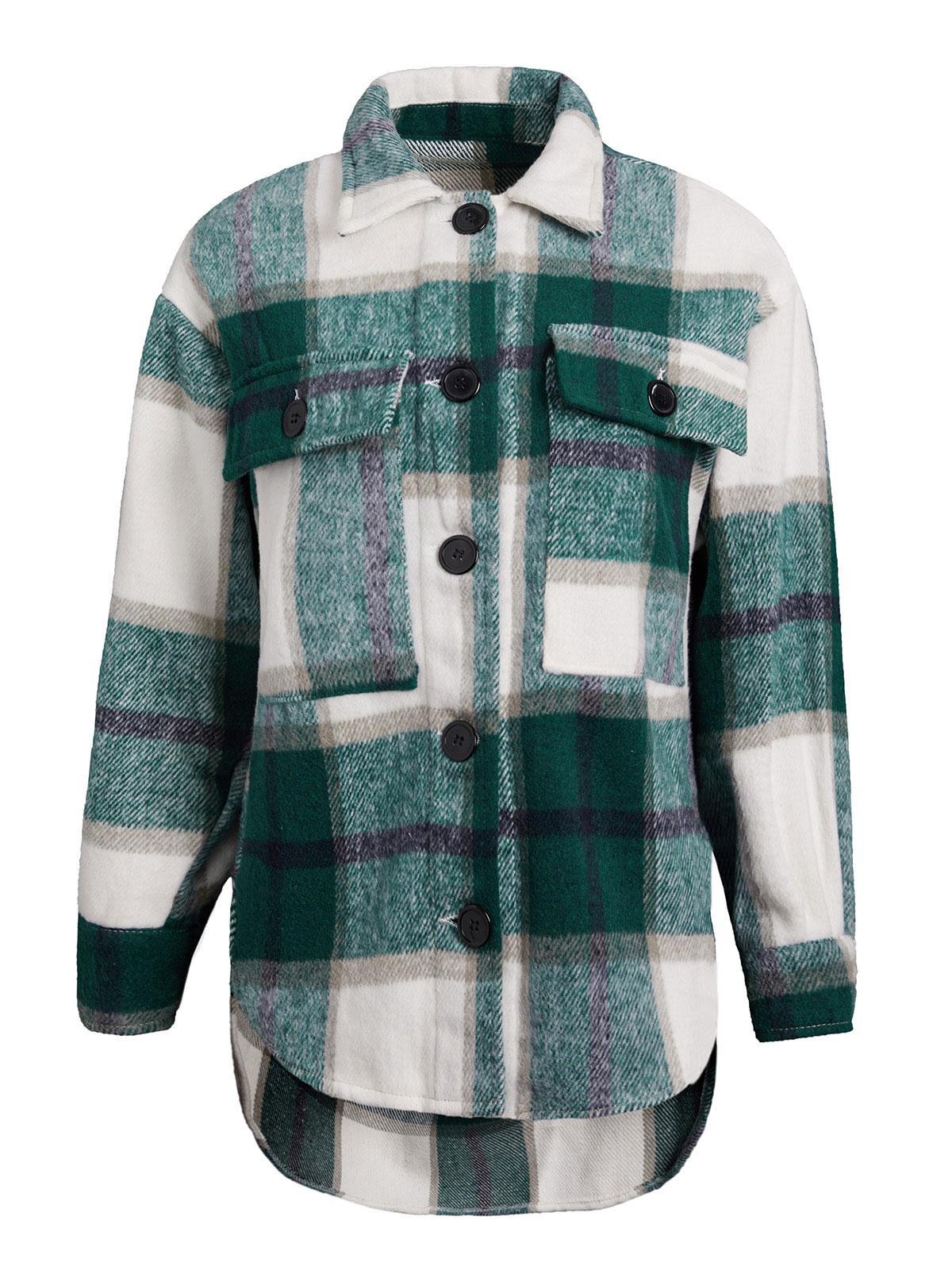 Shacket Vintage Pockets Over-sized Plaid Jacket Product Image