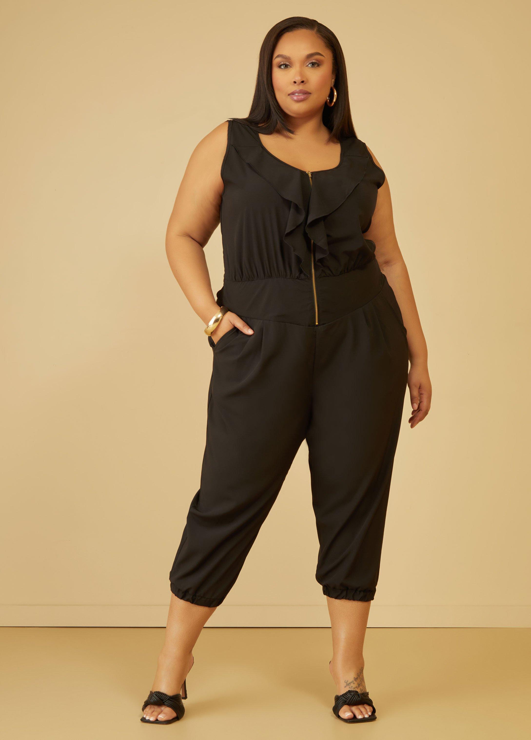 Plus Size Ruffled Tapered Jumpsuit Ashley Stewart Product Image