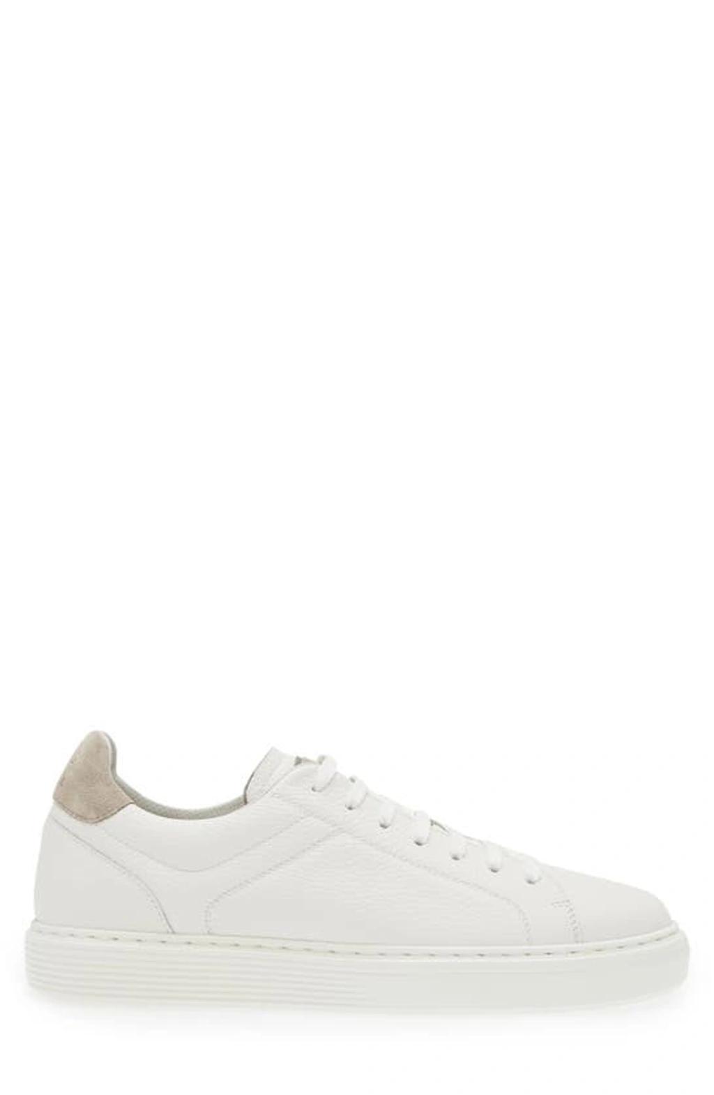 BRUNELLO CUCINELLI Semi-polished Calfskin Sneakers In White Product Image