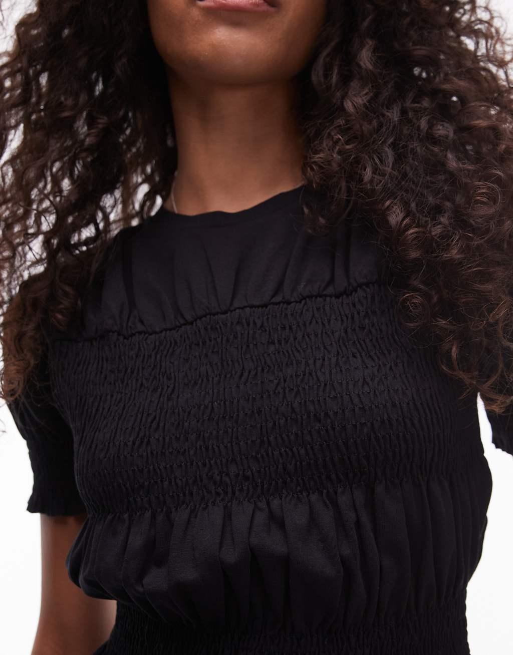 Topshop shirred panel tee in black Product Image