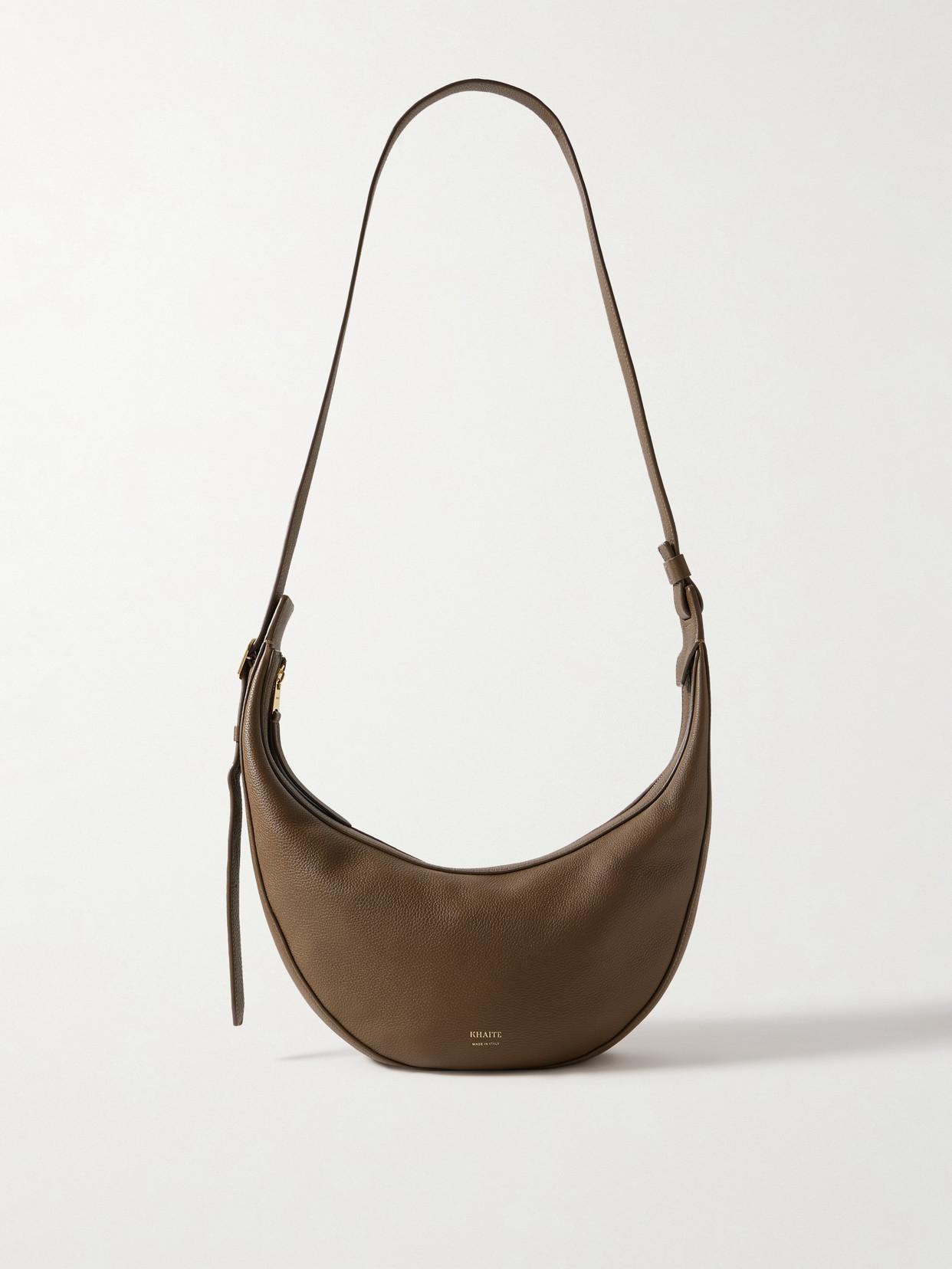 KHAITE Augustina Small Zip Calfskin Crossbody Bag In Brown Product Image