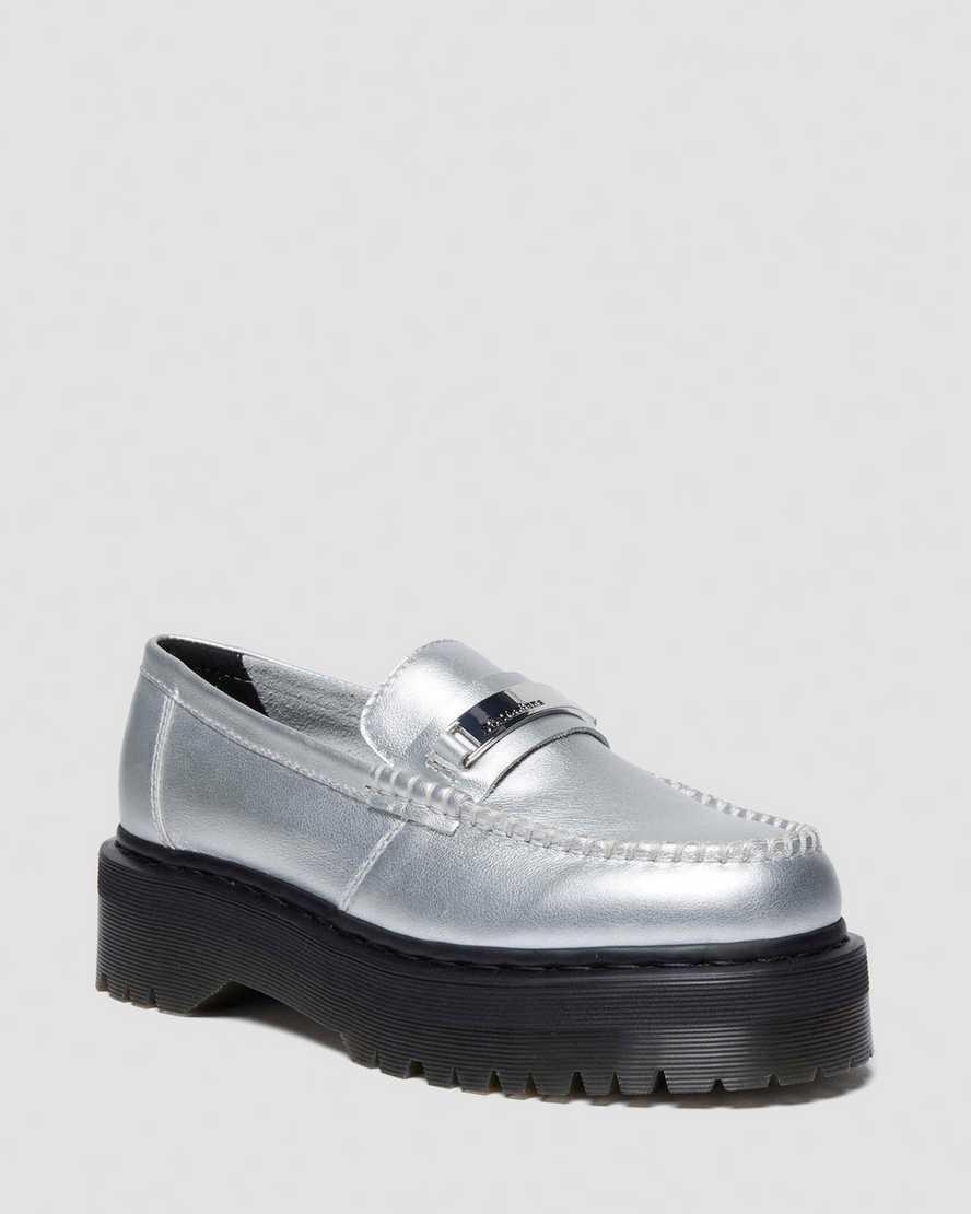 DR. MARTENS' Adrian Metallic Tumble Loafers In Silver Product Image