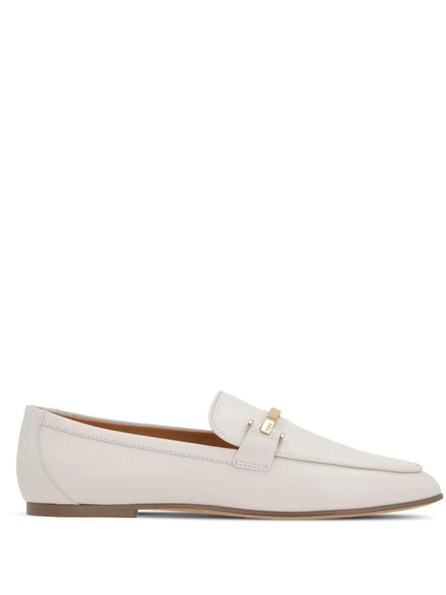 TOD'S Women's Calfskin Moccasin With Gold Bar And Velcro Closure Loafer In Beige Product Image