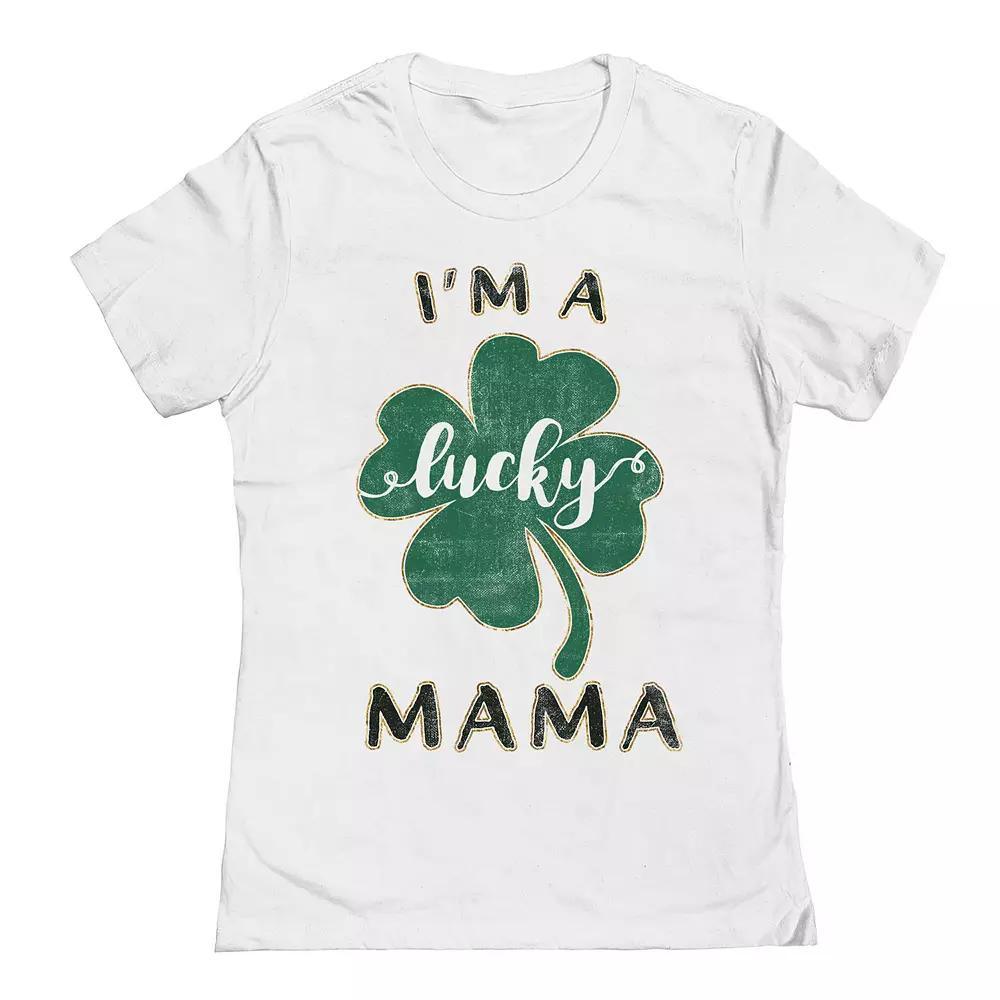 Women's Im A Lucky Mama St. Patrick's Day Graphic T-Shirt, Girl's, Size: Small, White Product Image