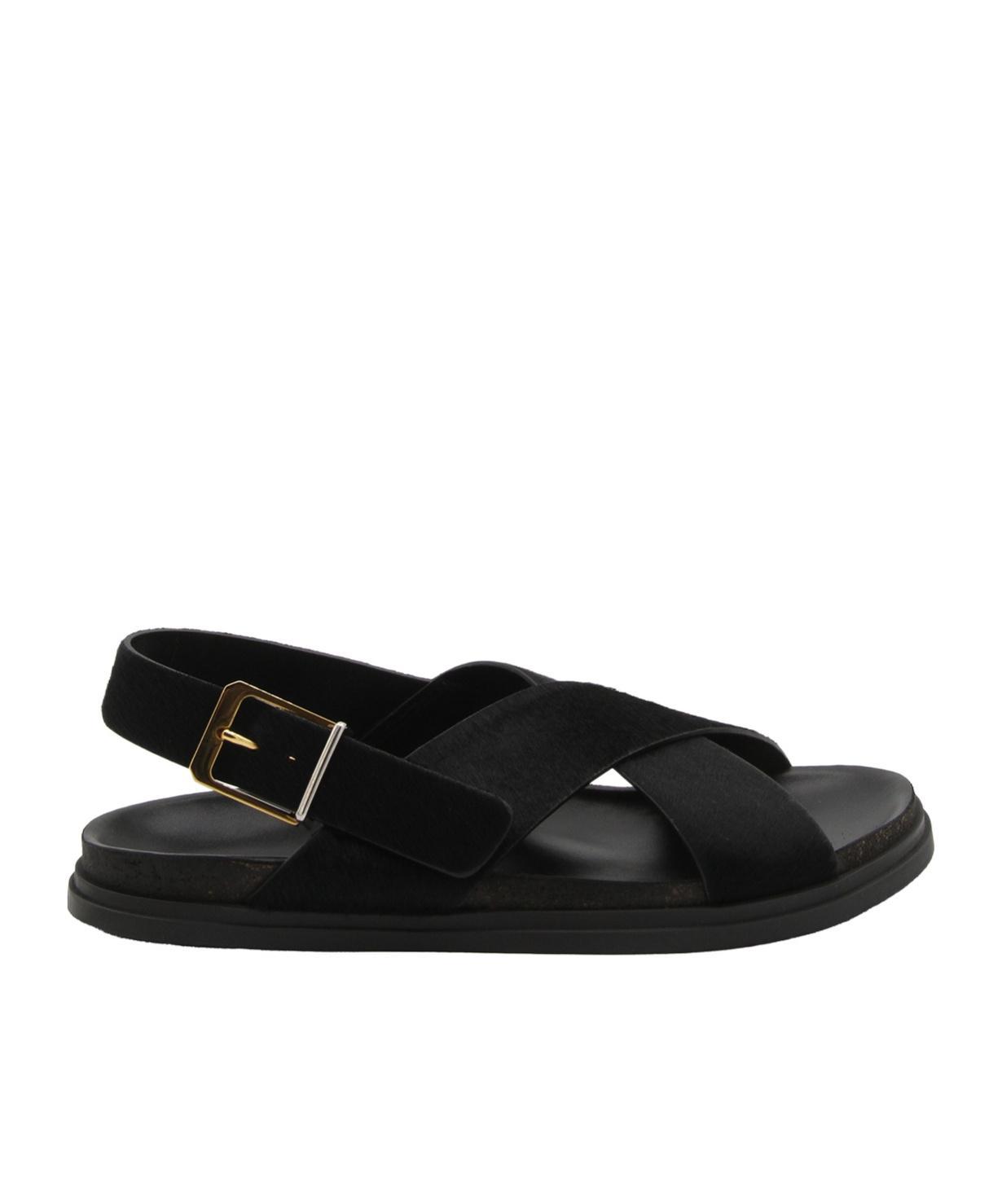 THE ROW Buckle Leather Sandals In Black Product Image