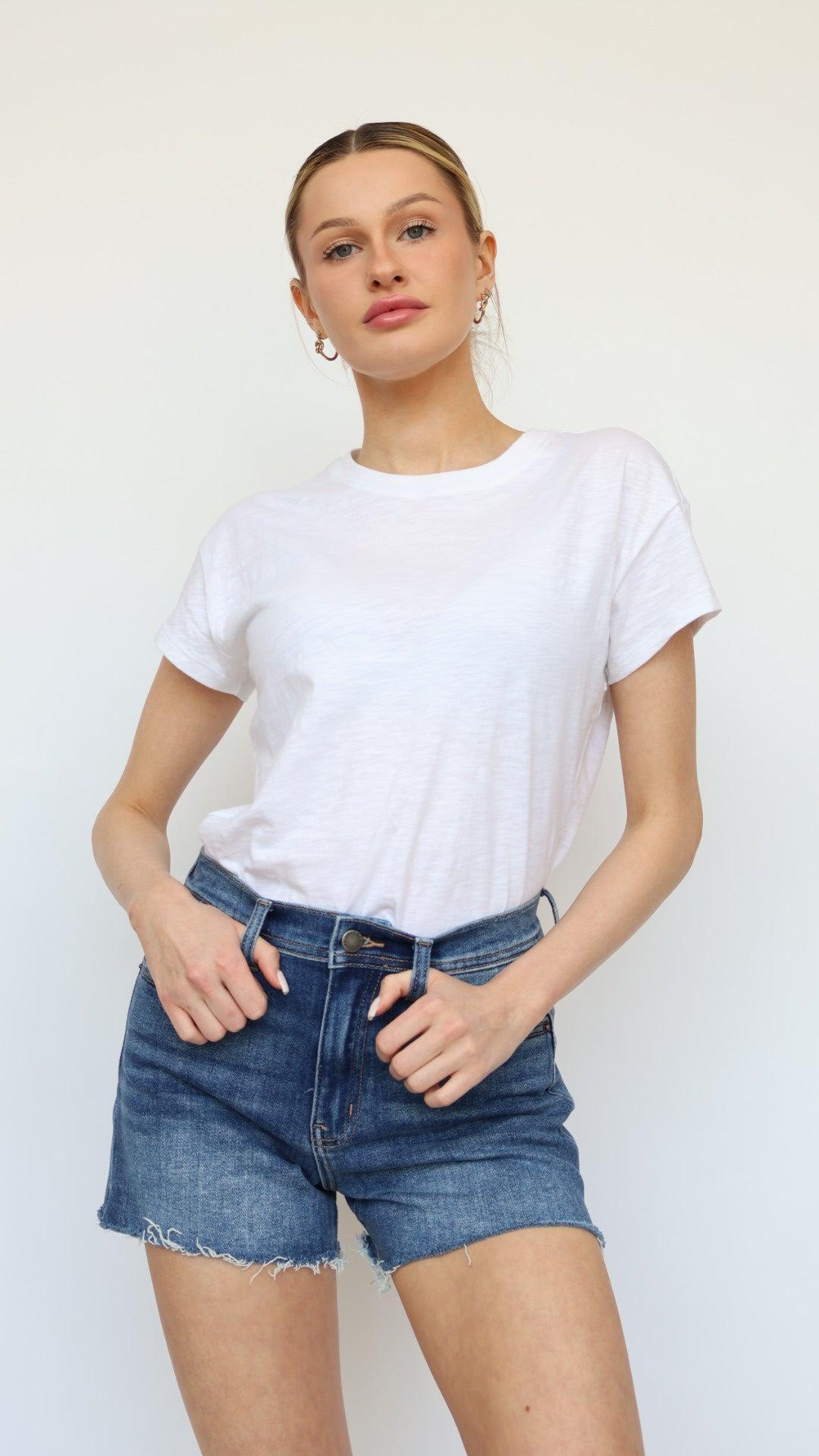 Stretch Cut Off Fray Denim Shorts Product Image