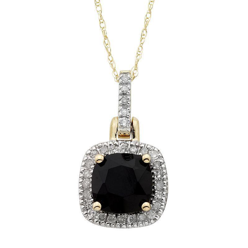 Onyx & 1/8 Carat T.W. Diamond 10k Gold Halo Pendant Necklace, Womens Pink Product Image