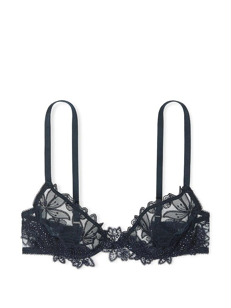 Ziggy Glam Noir Embroidery Unlined Low-Cut Demi Bra Product Image