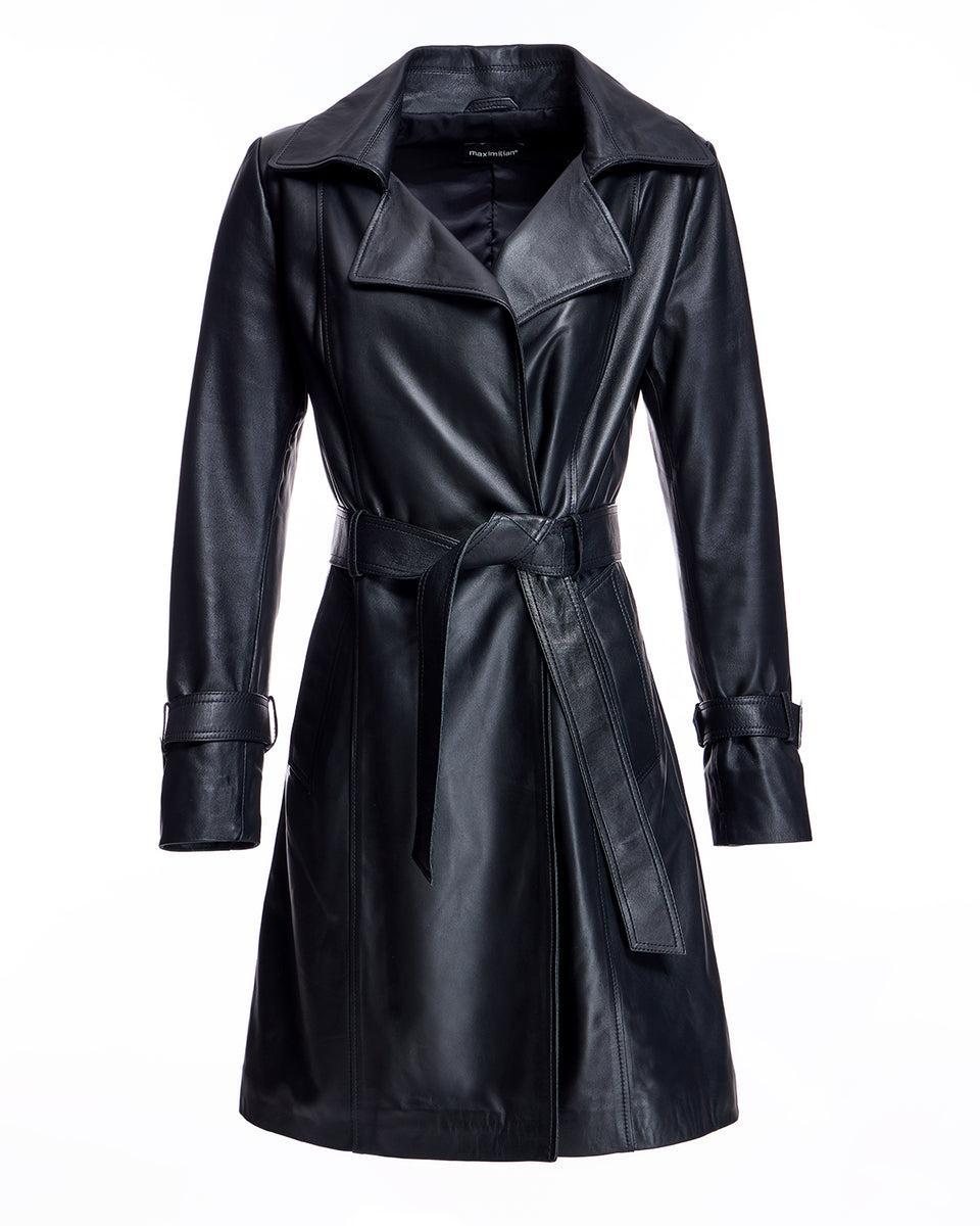 Julia and Stella by Maximilian Belted Leather Coat -Max Product Image