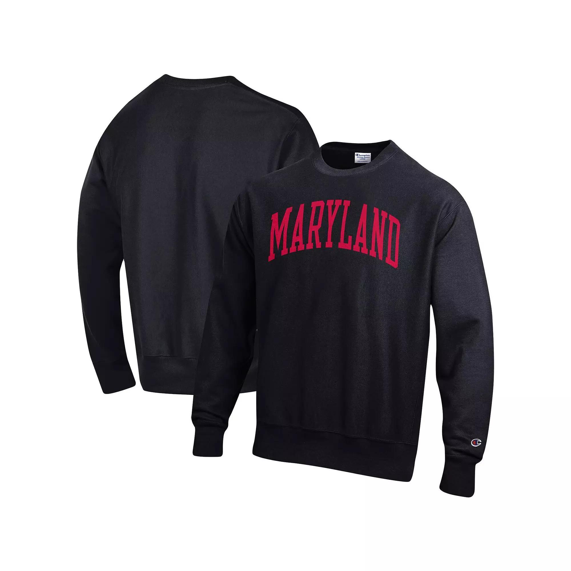Men's Champion Black Maryland Terrapins Arch Reverse Weave Pullover Sweatshirt,  Product Image