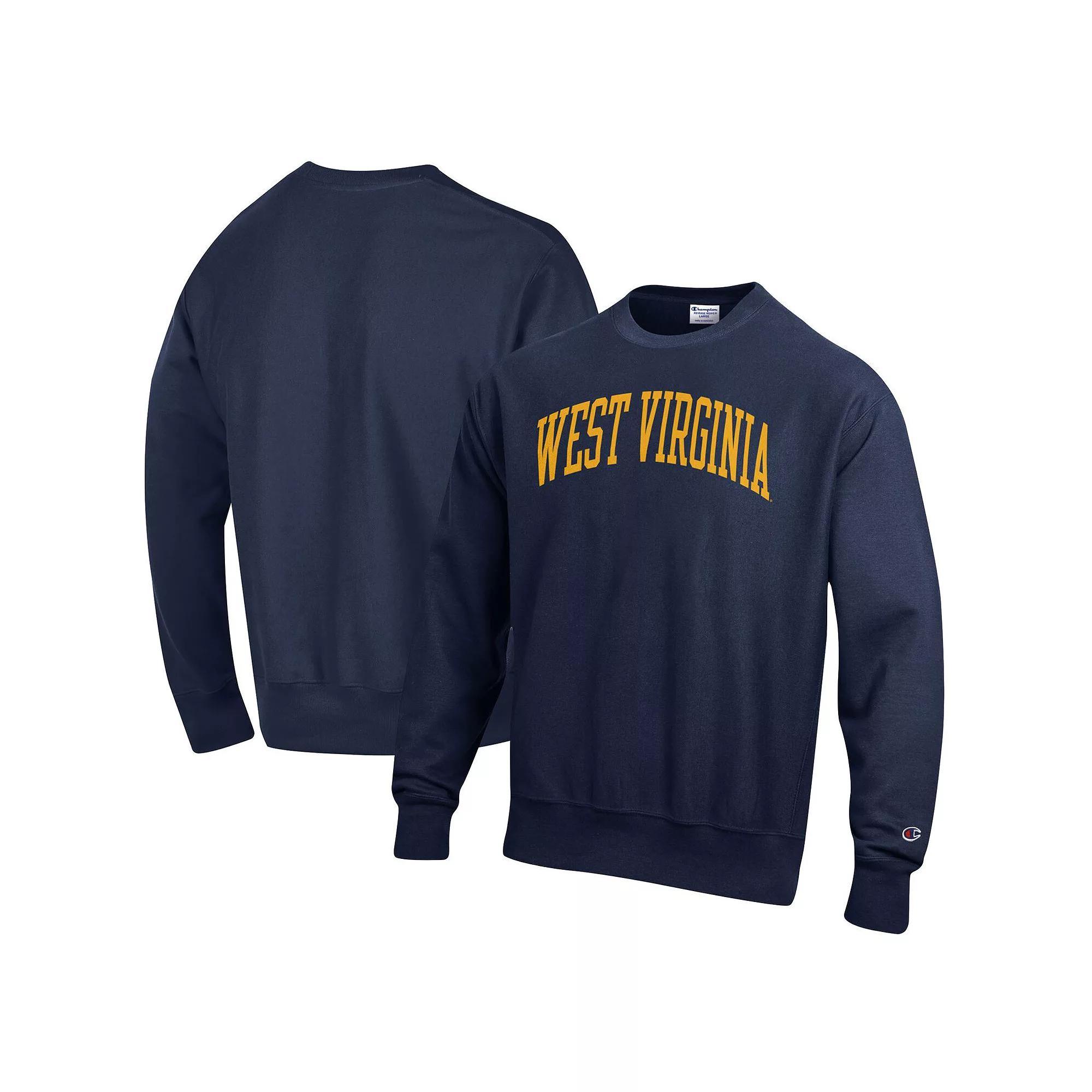 Men's Champion Navy West Virginia Mountaineers Arch Reverse Weave Pullover Sweatshirt, Size: 2XL, Blue Product Image