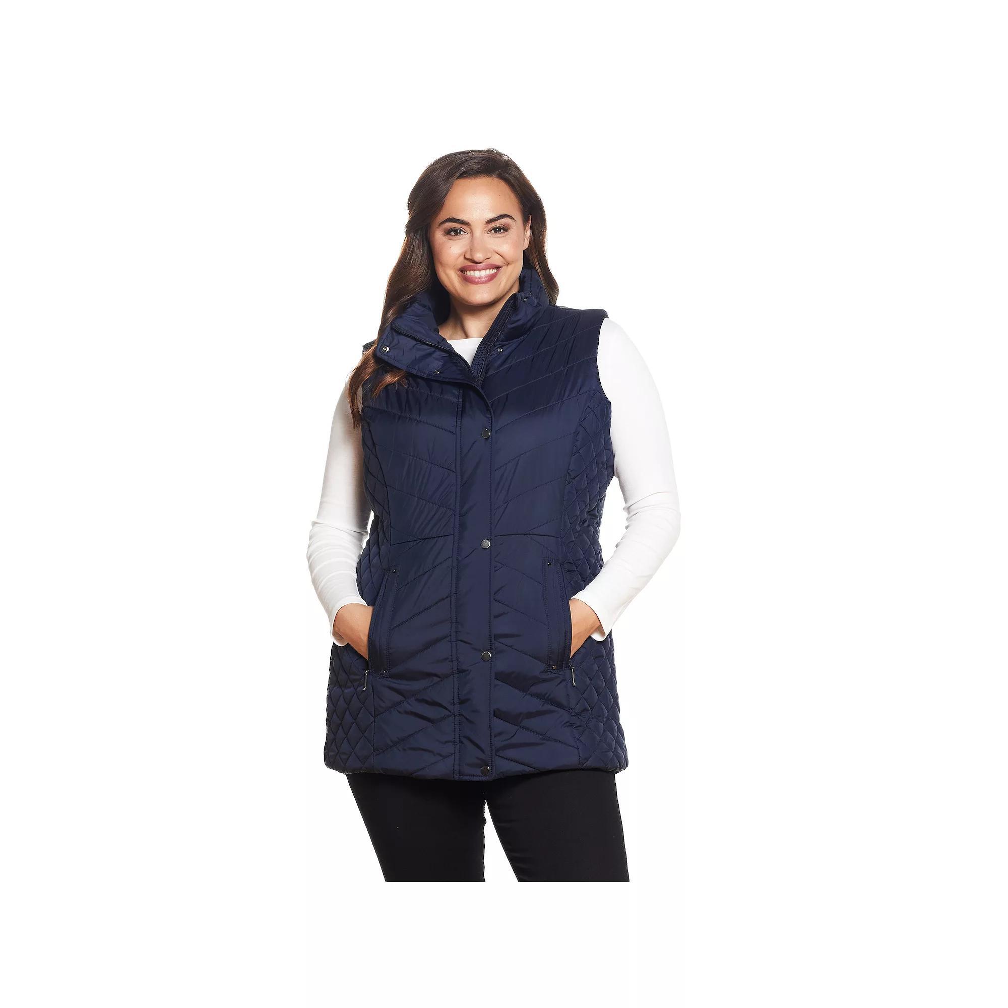 Plus Size Weathercast Quilted Long Puffer Vest, Women's, Size: 2XL, Black Product Image