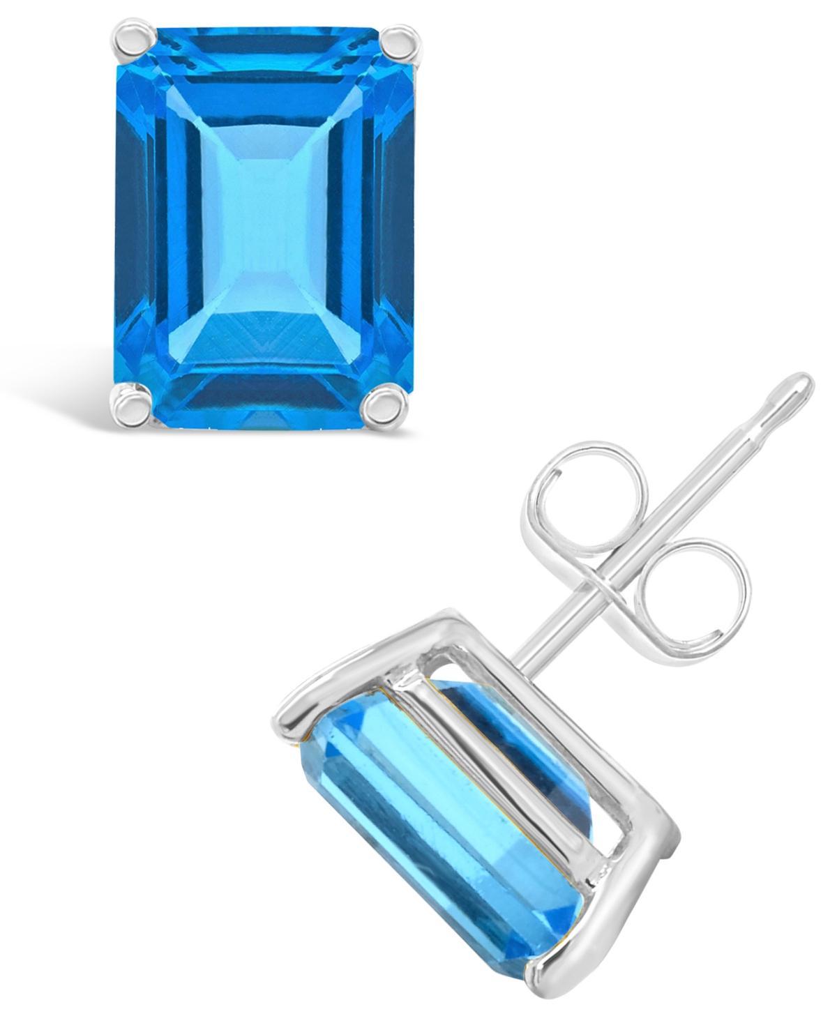 Celebration Gems 14k Gold Emerald Cut Swiss Blue Topaz Stud Earrings, Women's, 14k Whgold Product Image