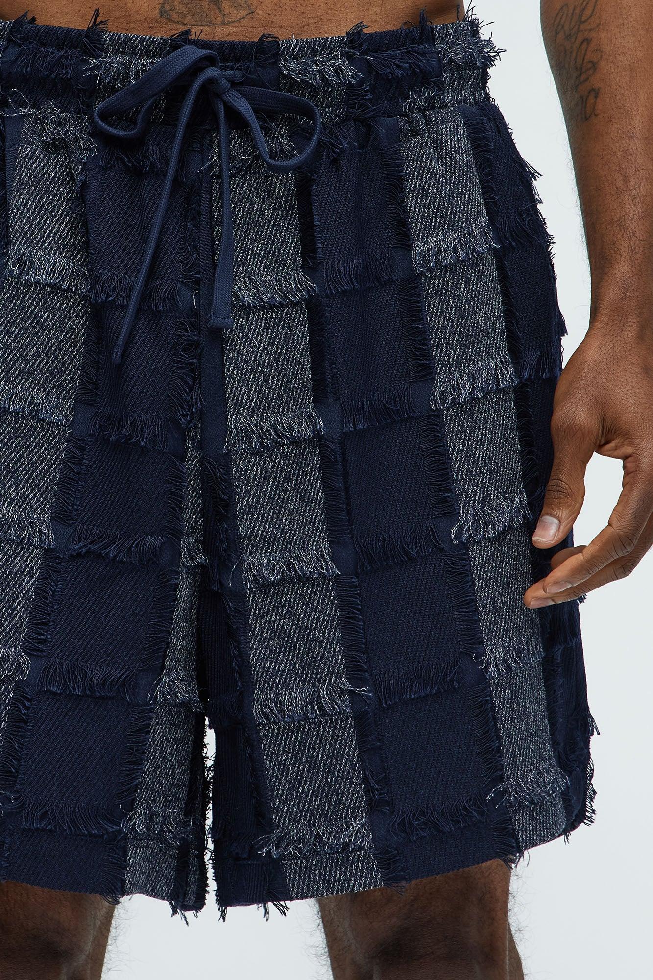 Fray Patchwork Like Shorts - Navy Product Image