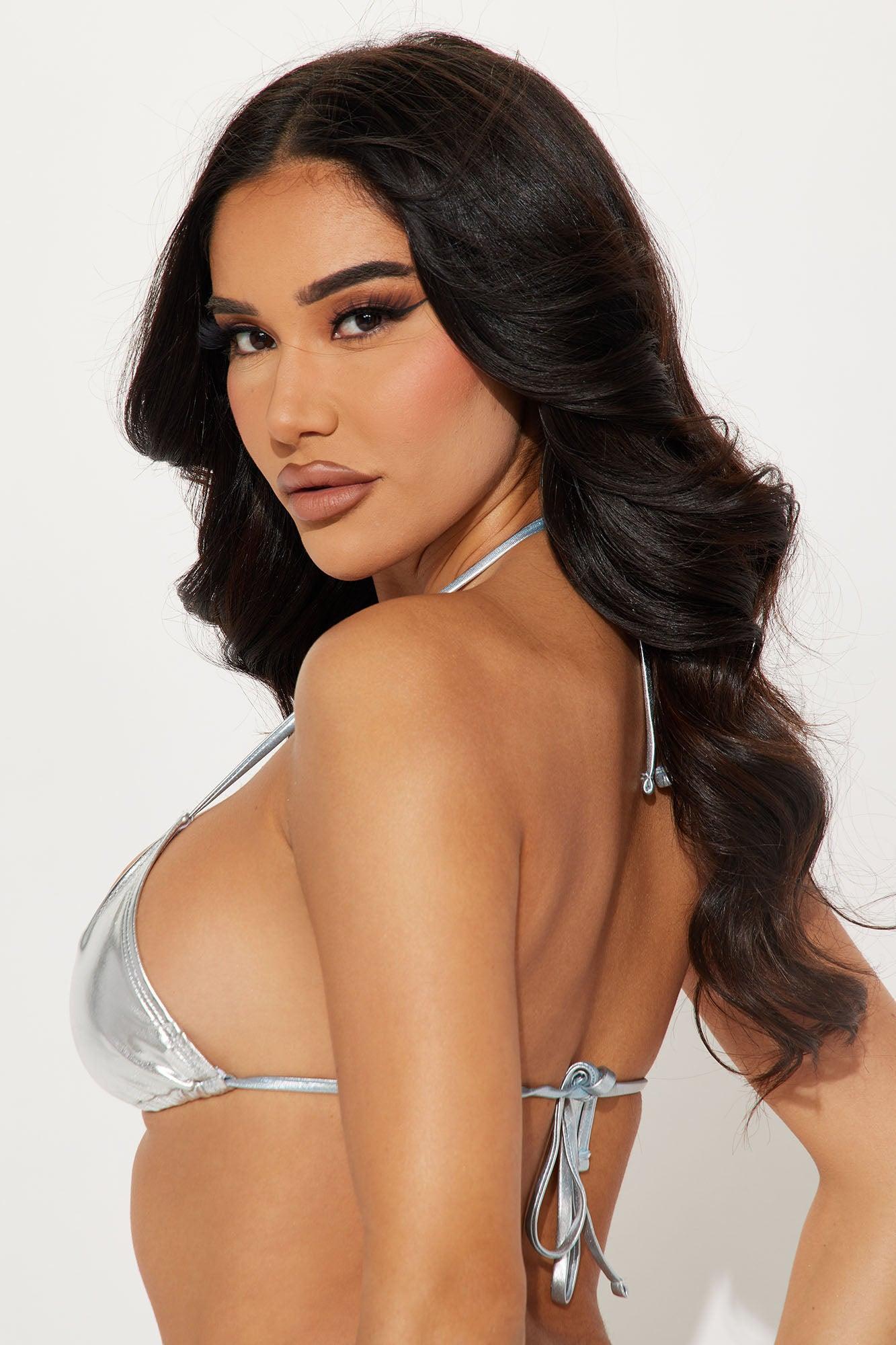 Maui Mix And Match Metallic Triangle Bikini Top - Silver Product Image