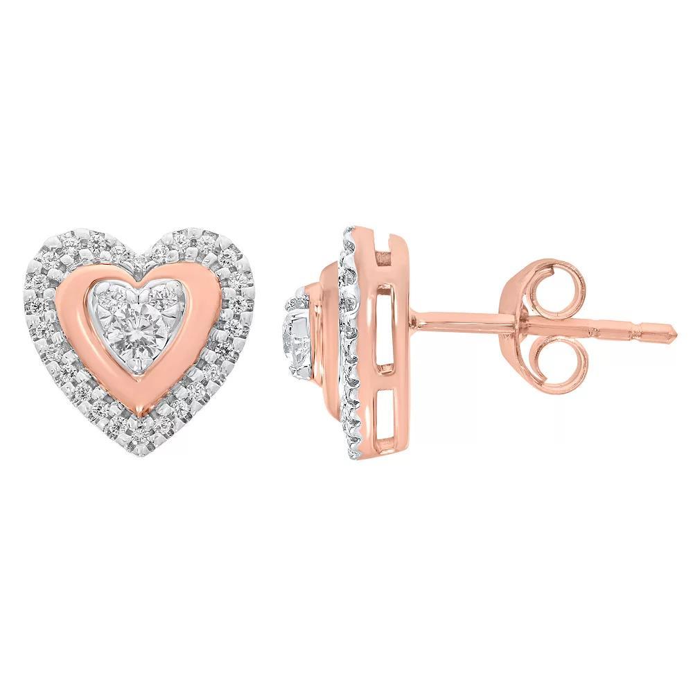 10k Rose Gold 1/3 Carat T.W. Diamond Halo Heart Earrings, Women's, Two Tone Product Image