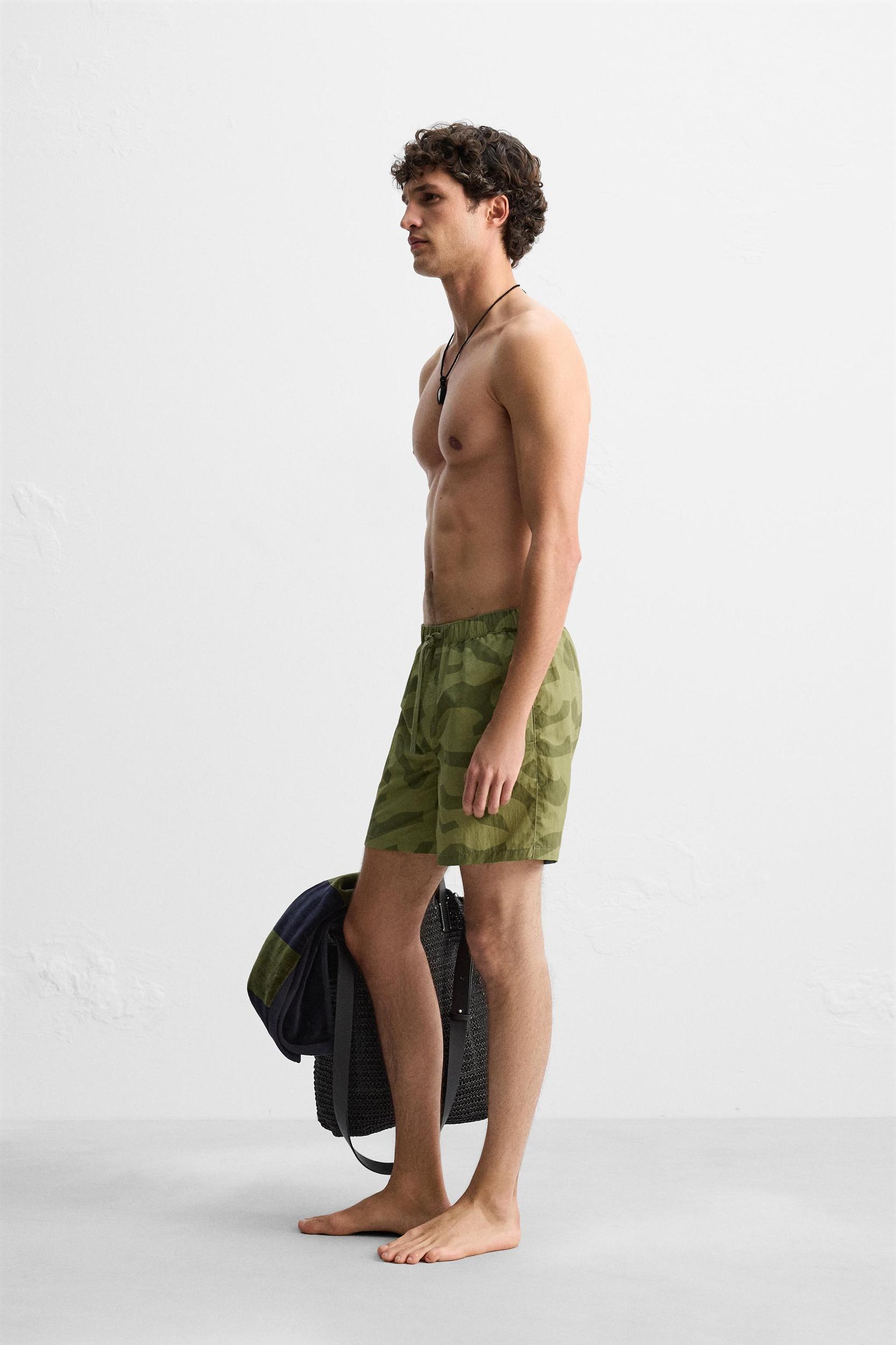 LONG ABSTRACT PRINTED SWIMMING TRUNKS Product Image
