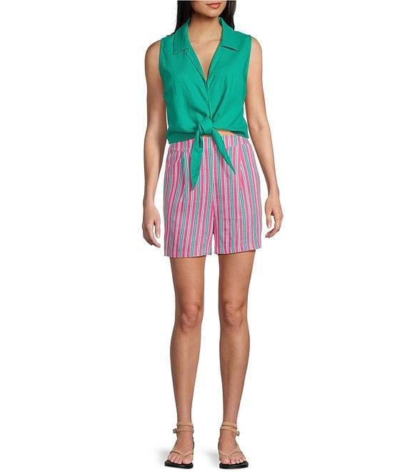 Copper Key Coordinating Linen Blend Tie Front Tank Top Product Image