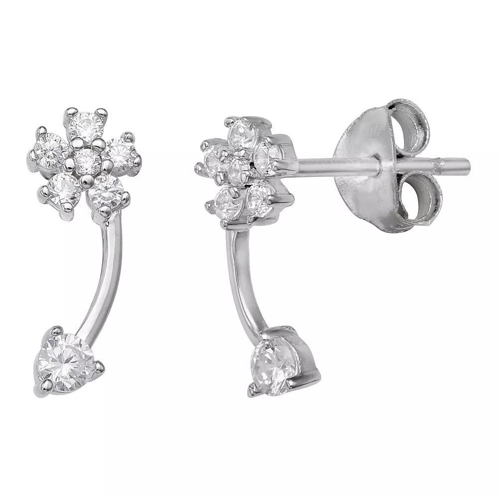PRIMROSE Sterling Silver Cubic Zirconia Flower Curved Stick Stud Earrings, Women's Product Image